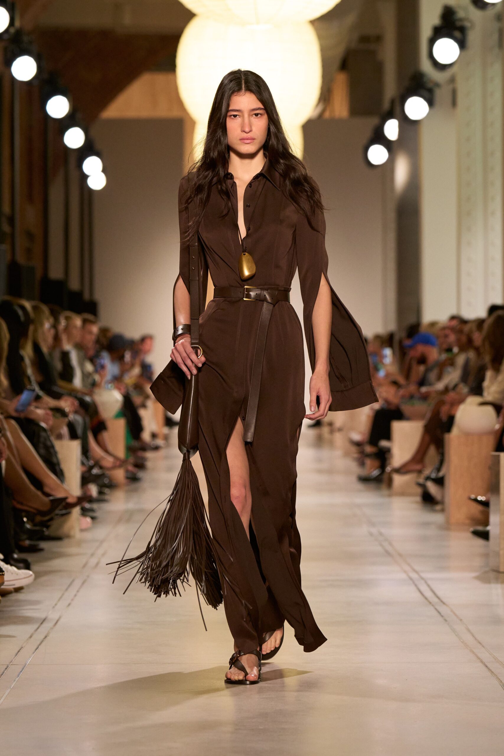 brown fitted midi dress