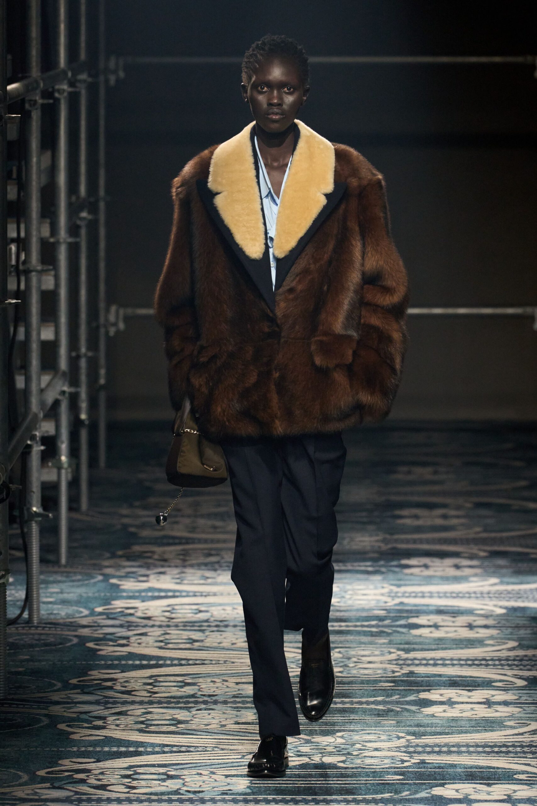 oversized brown fur coat