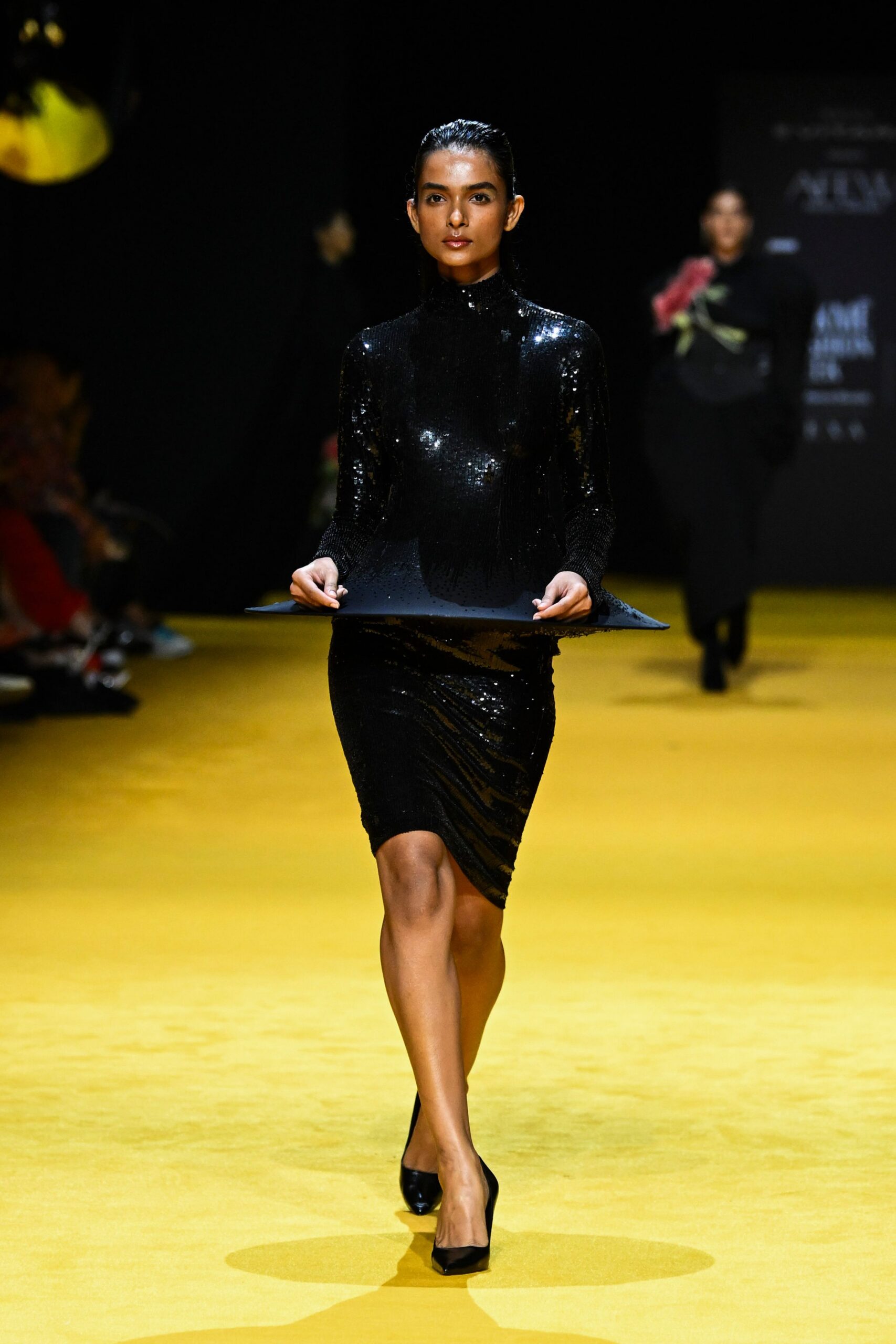 black sequin fitted mini dress