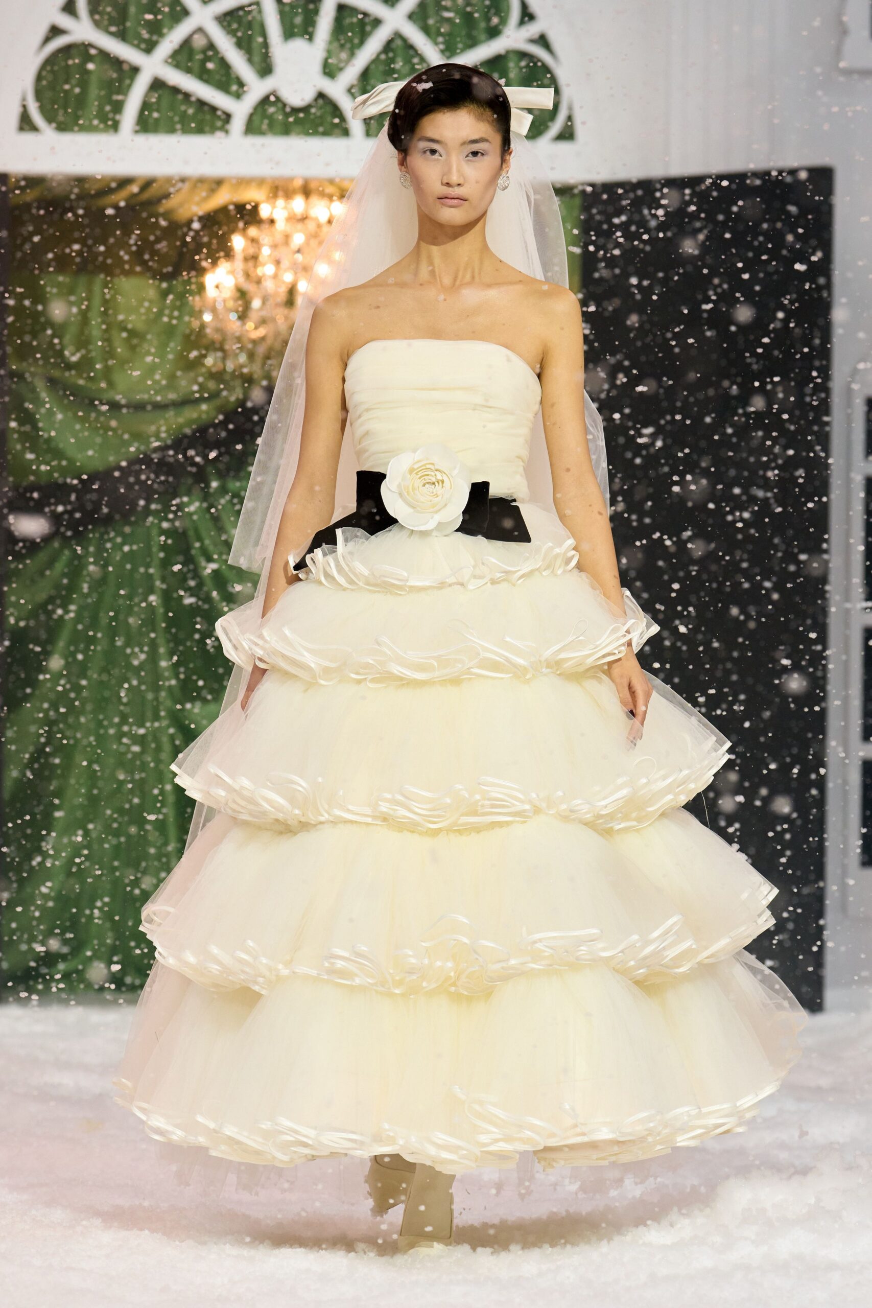 ivory strapless tiered gown
