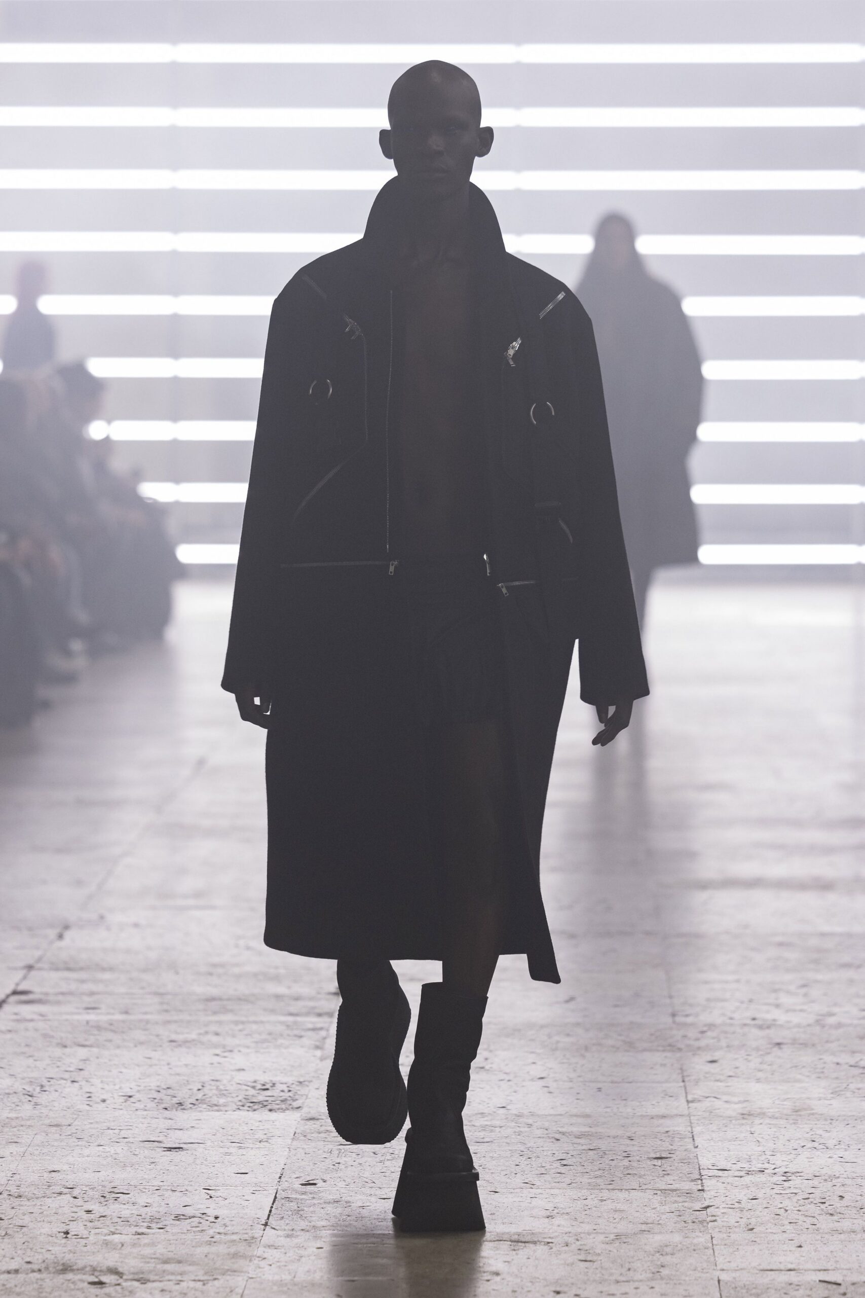 black leather coat and shorts