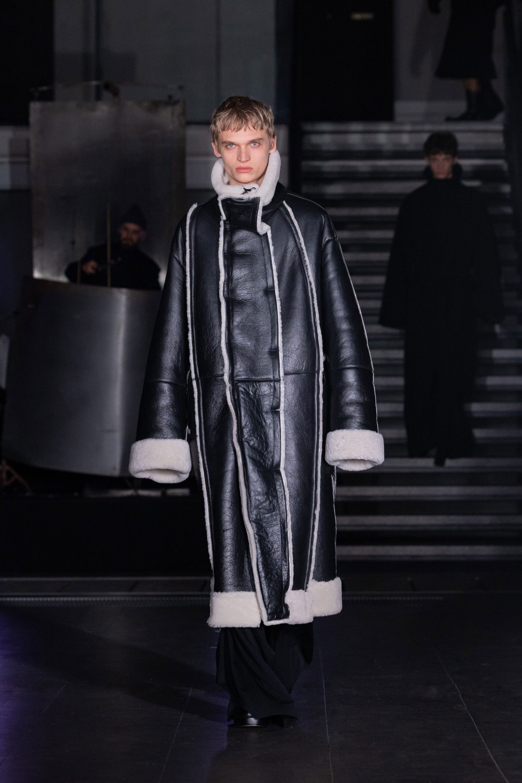 oversized black leather coat