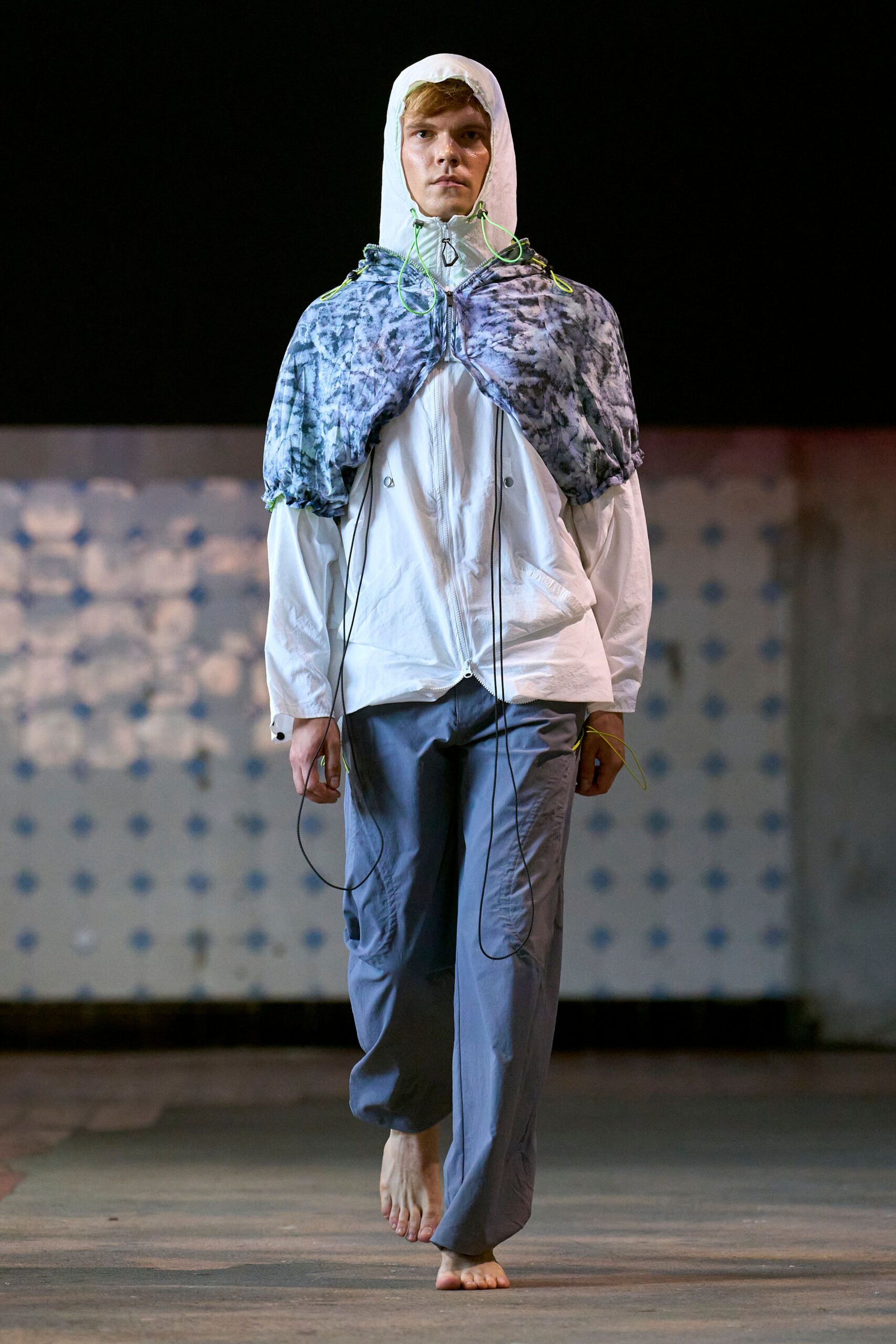 blue silk fitted layered cape