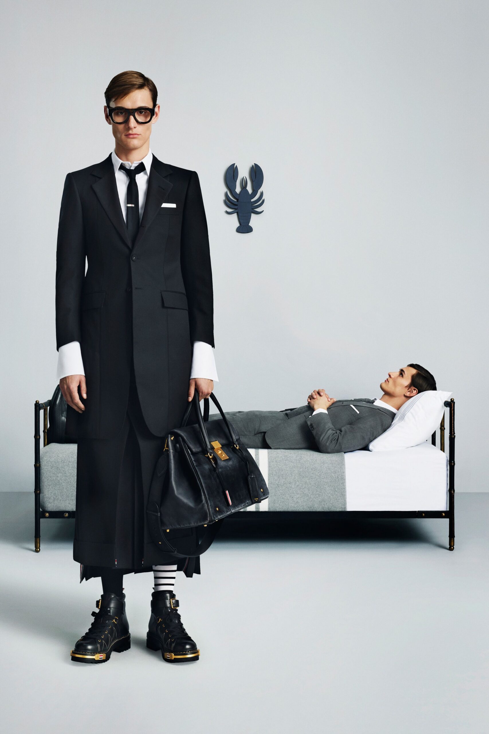 black tailored suit with chunky shoes