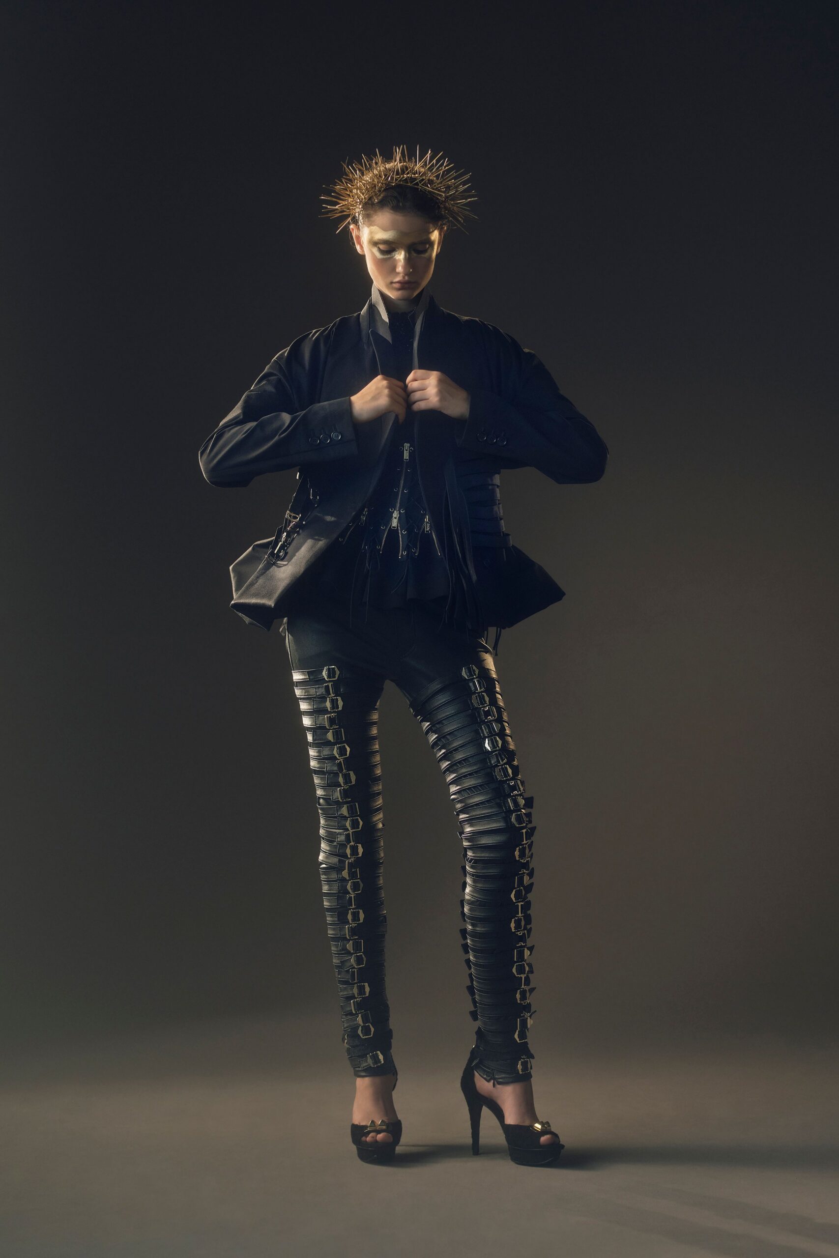 black leather jacket and pants