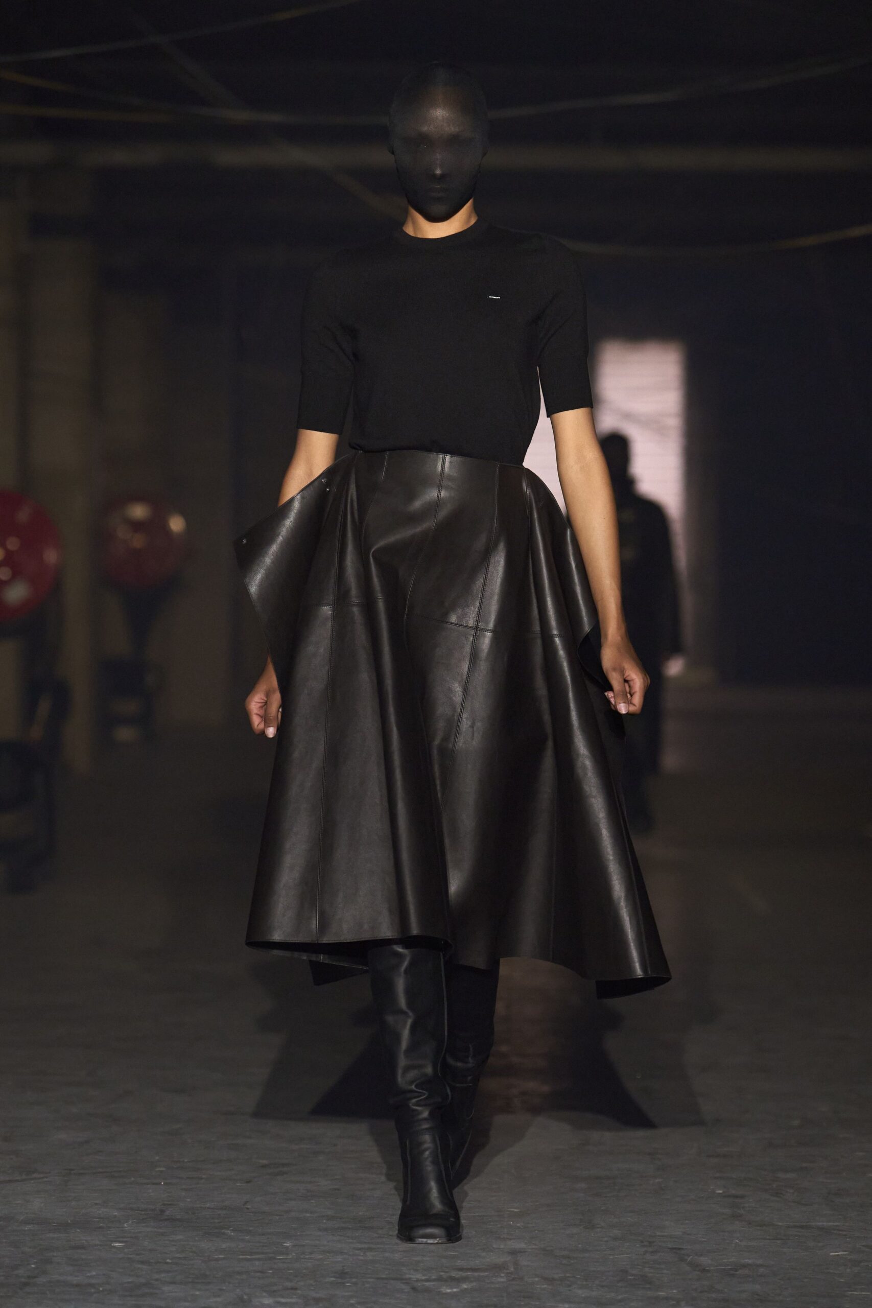 black top leather midi skirt boots
