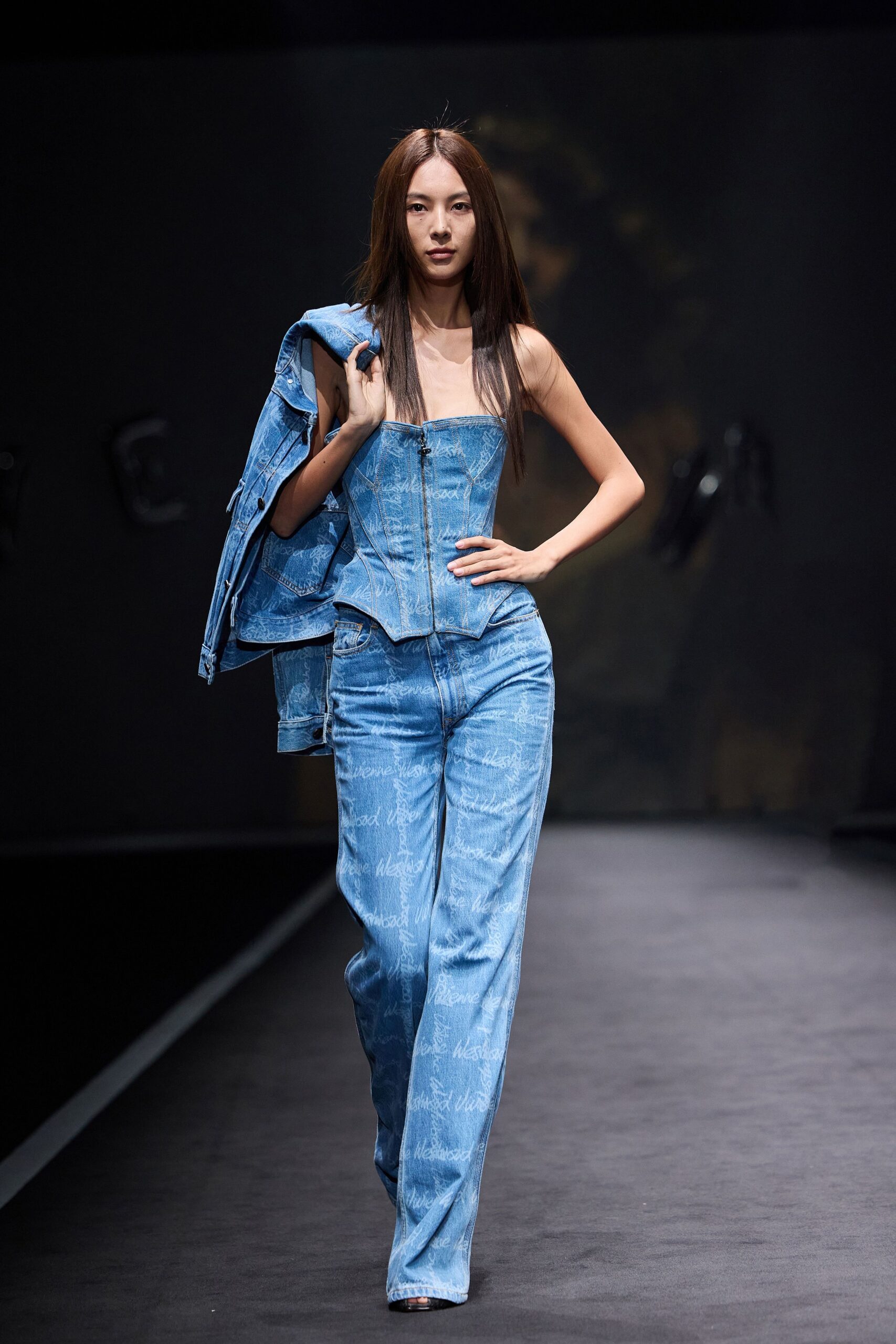blue denim sleeveless collared fitted zippered jumpsuit