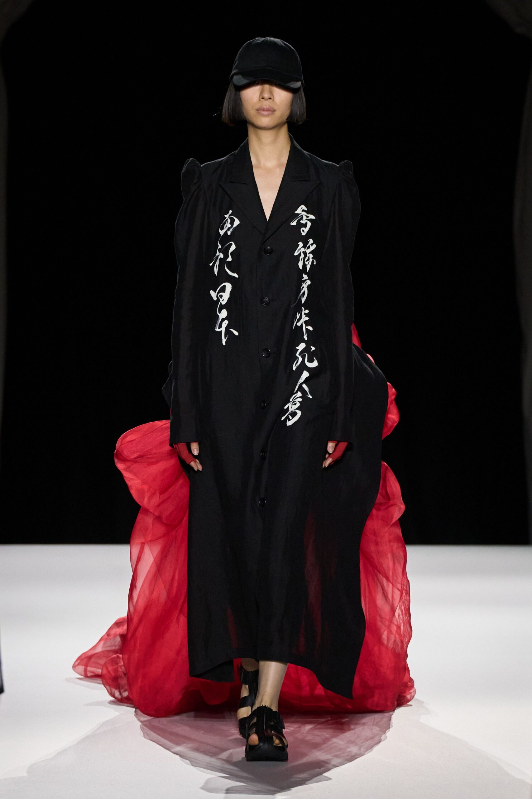 black silk long-sleeve collared relaxed buttoned layered dress