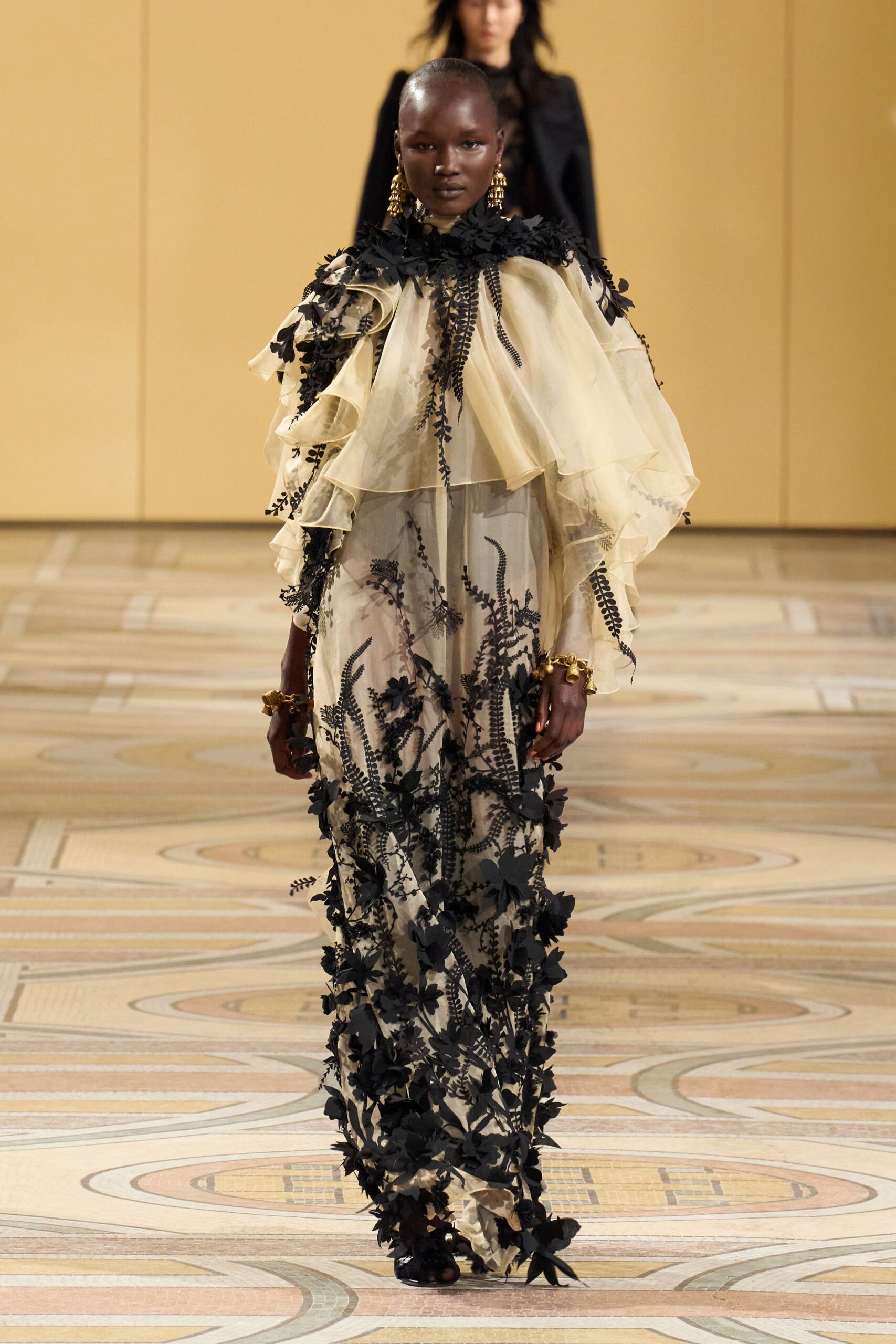 black and beige layered gown