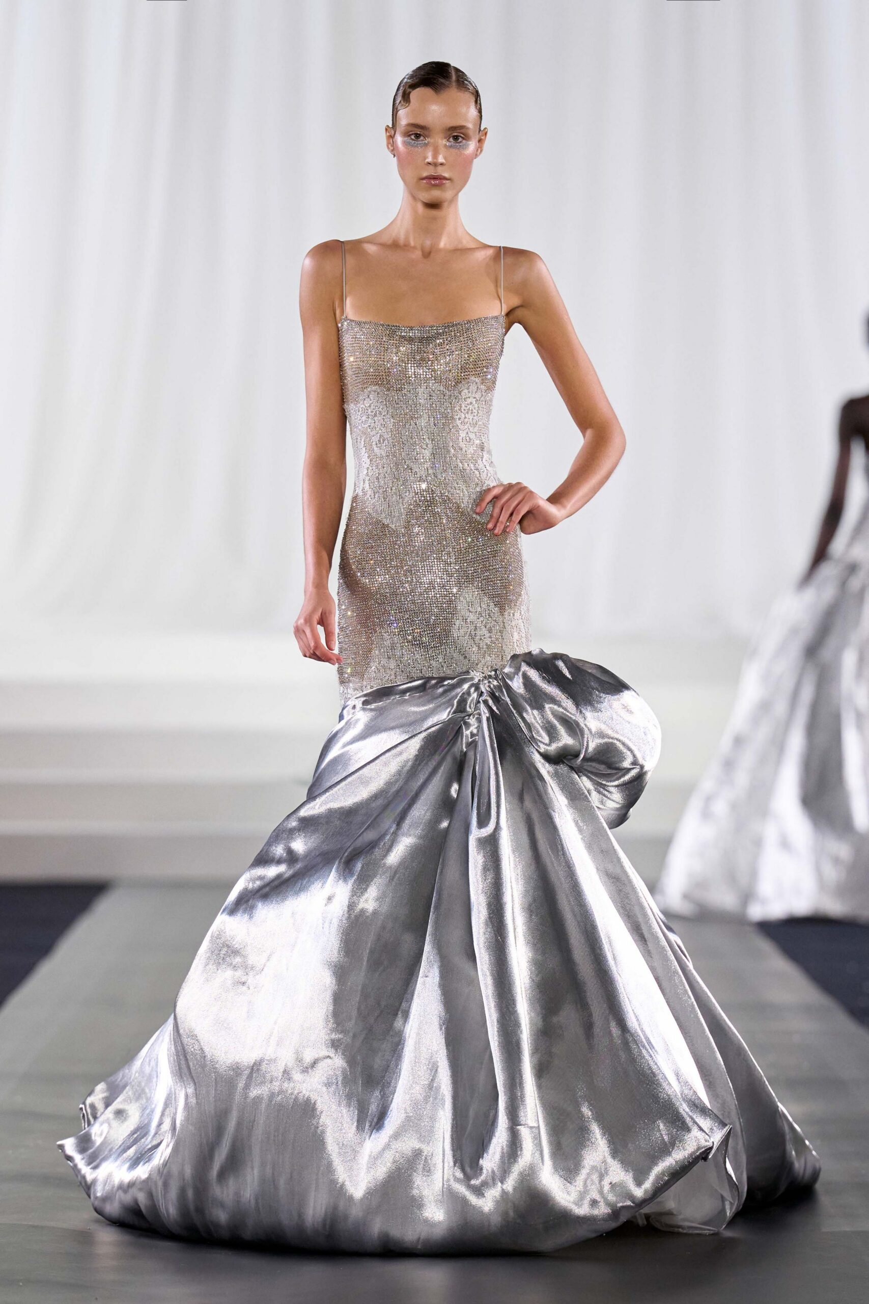 silver embellished sleeveless gown