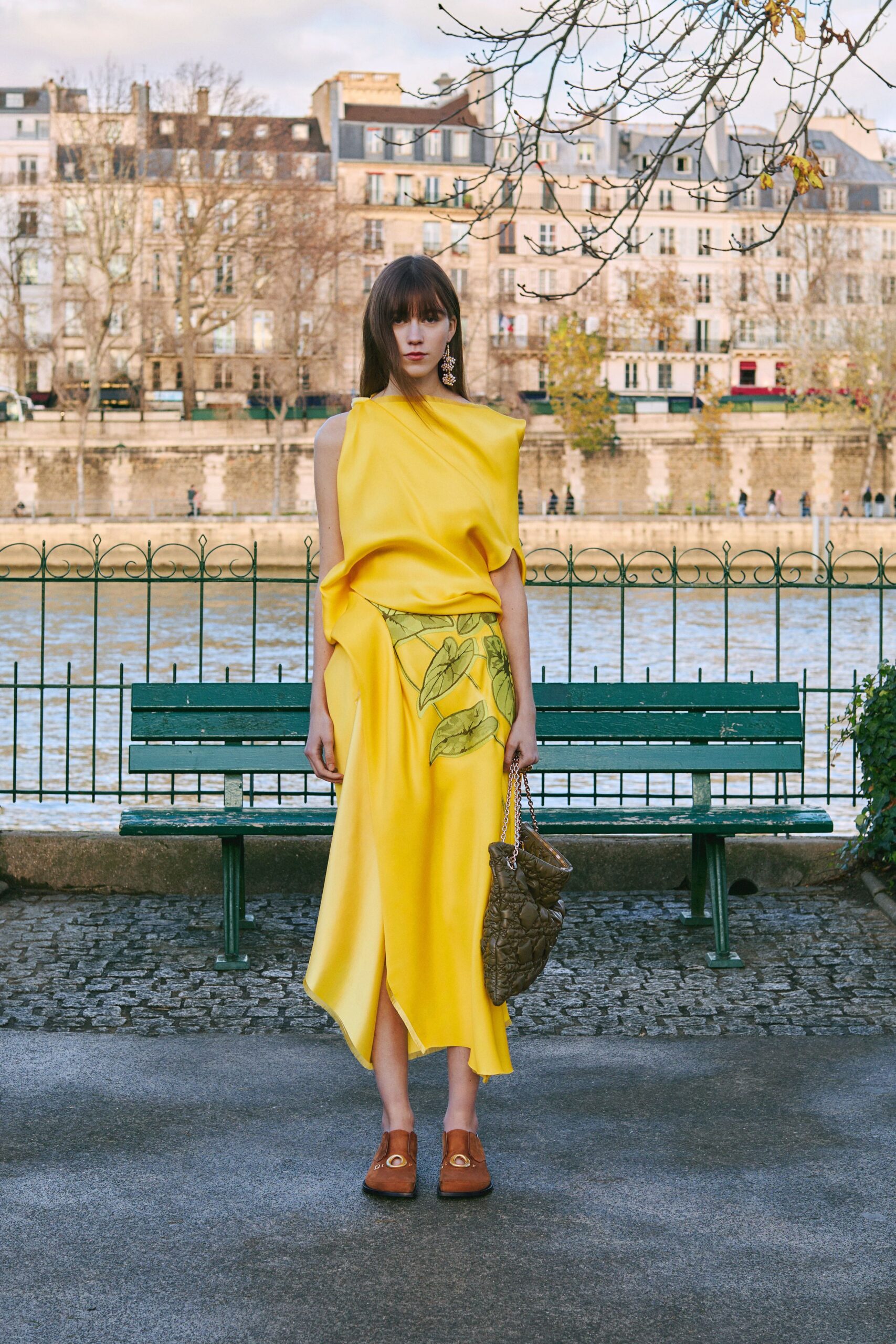 yellow asymmetric midi dress