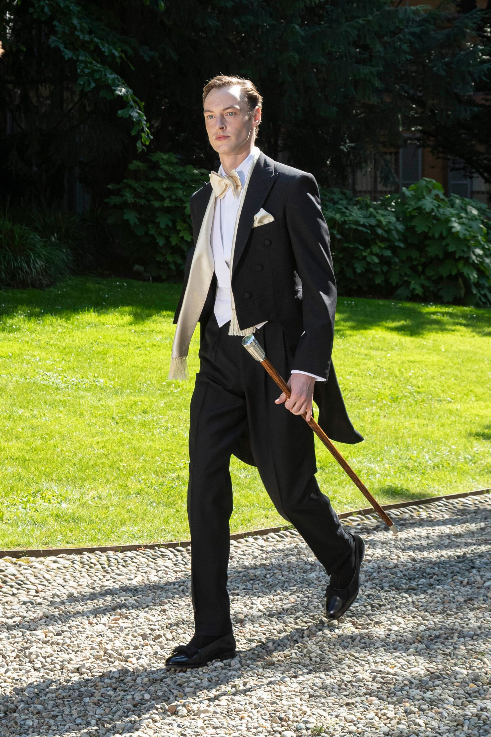 black tailored suit with white shirt