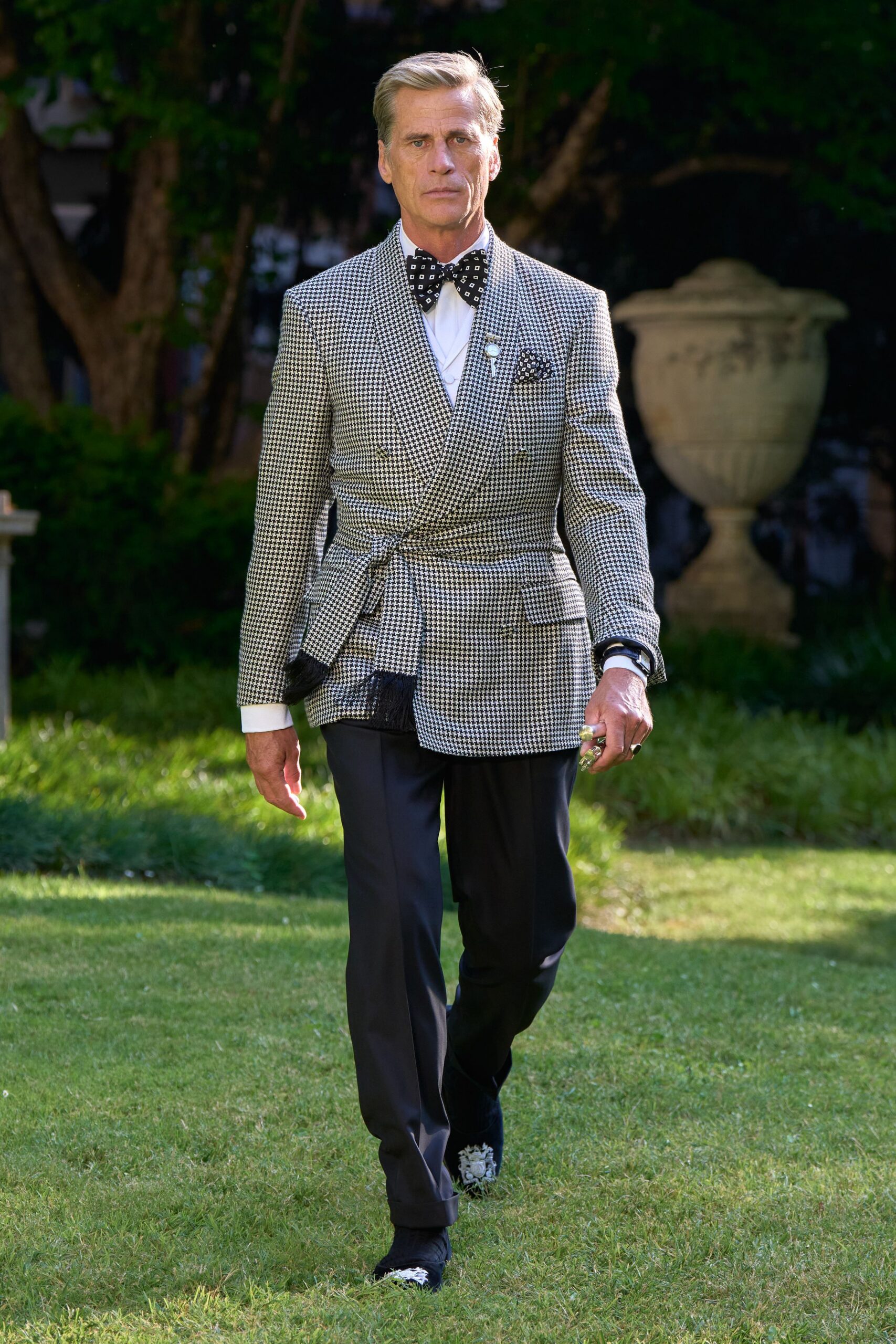 checked blazer with black pants