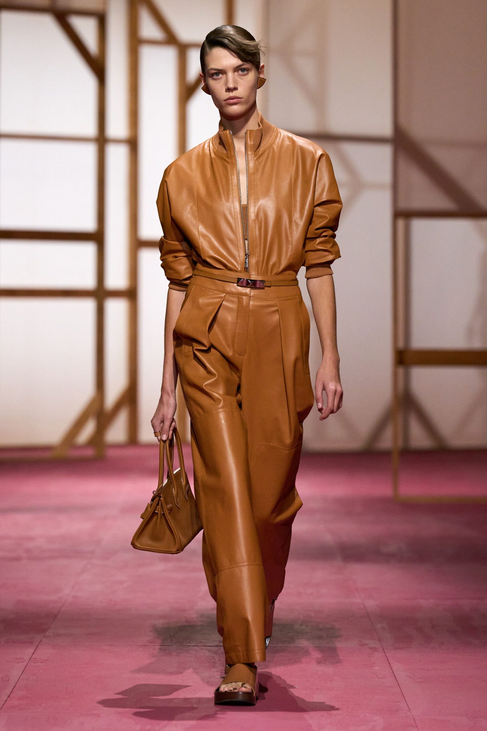 brown leather jacket and pants