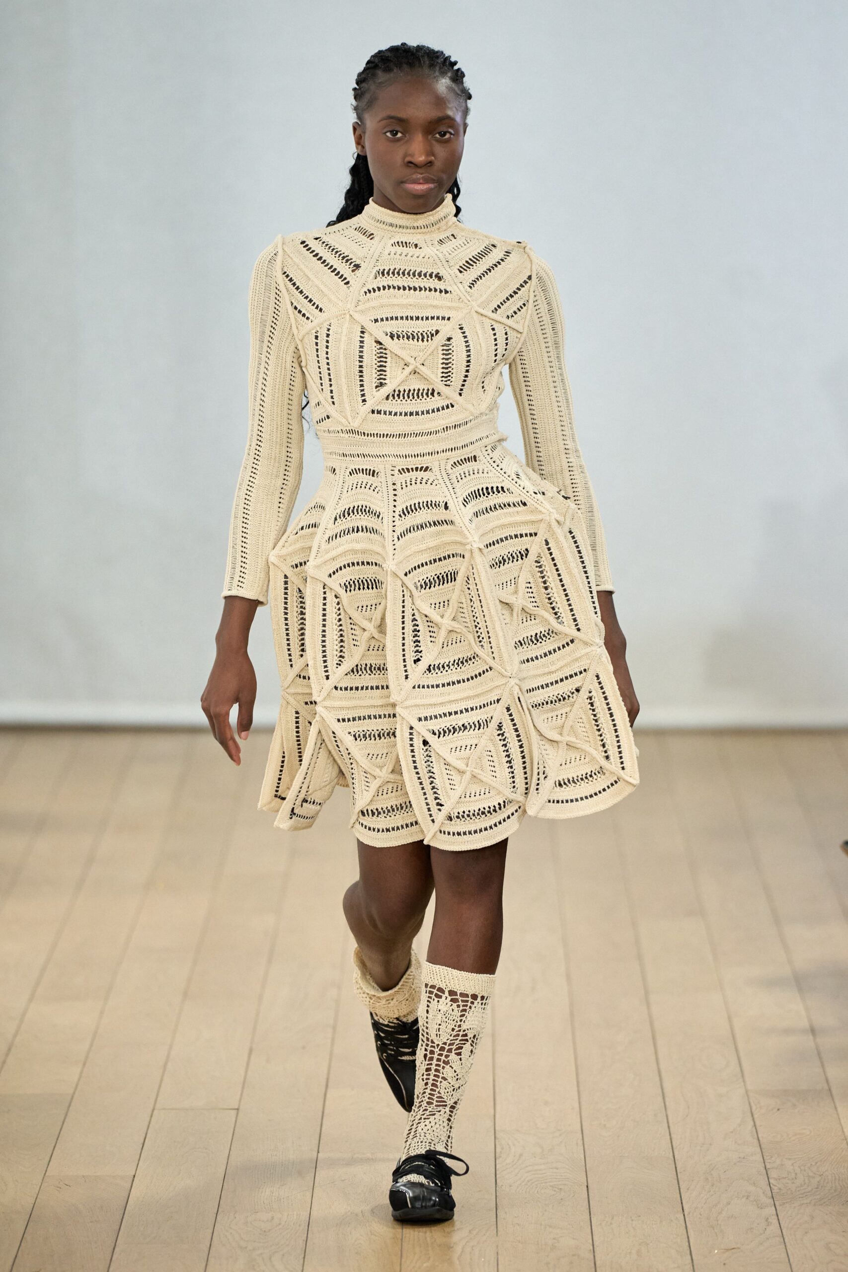 beige fitted long-sleeve dress