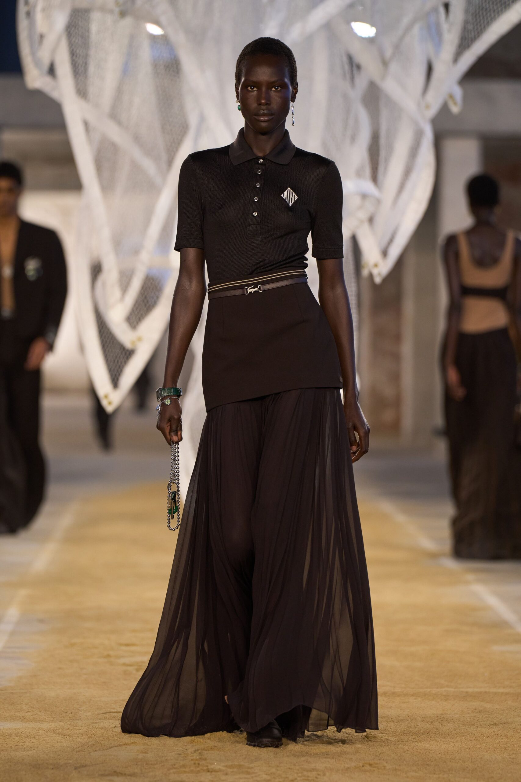 black fitted top with maxi skirt