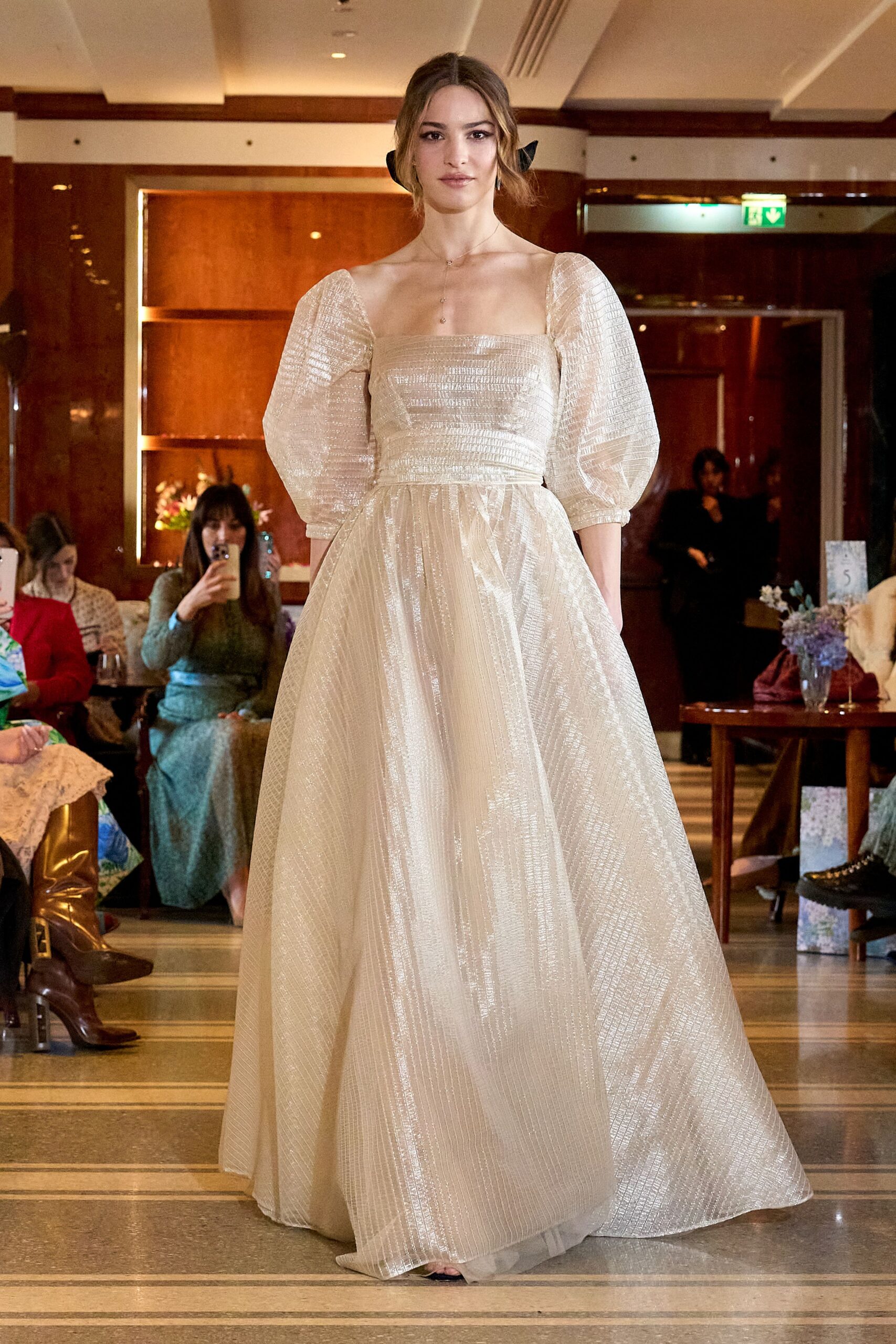 ivory silk pleated gown