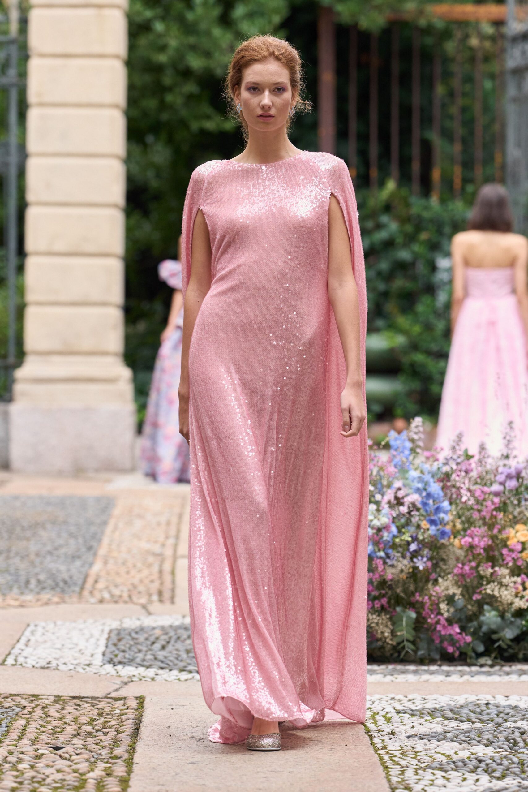 pink sequin sleeveless gown