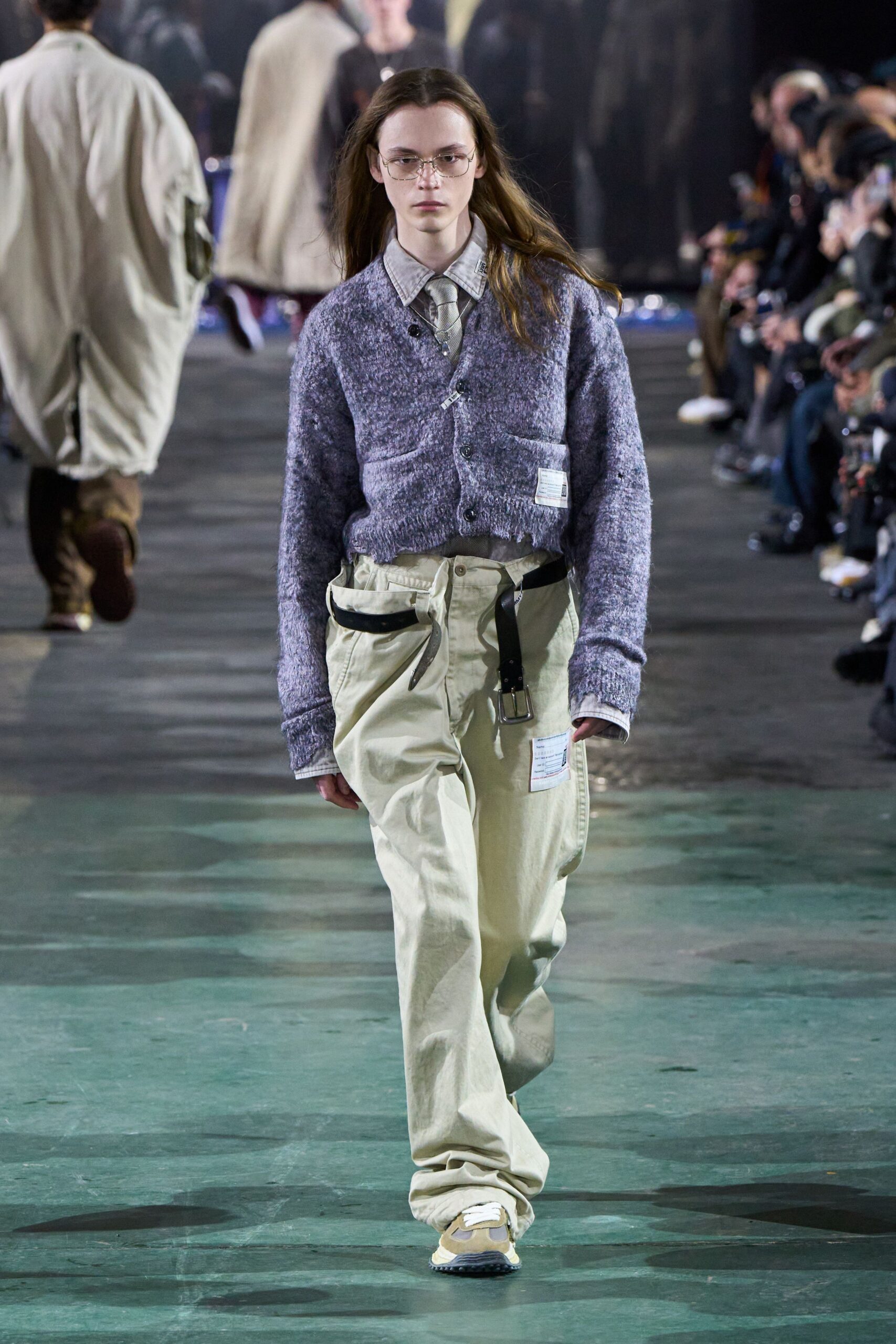 purple wool long-sleeve collared relaxed cardigan