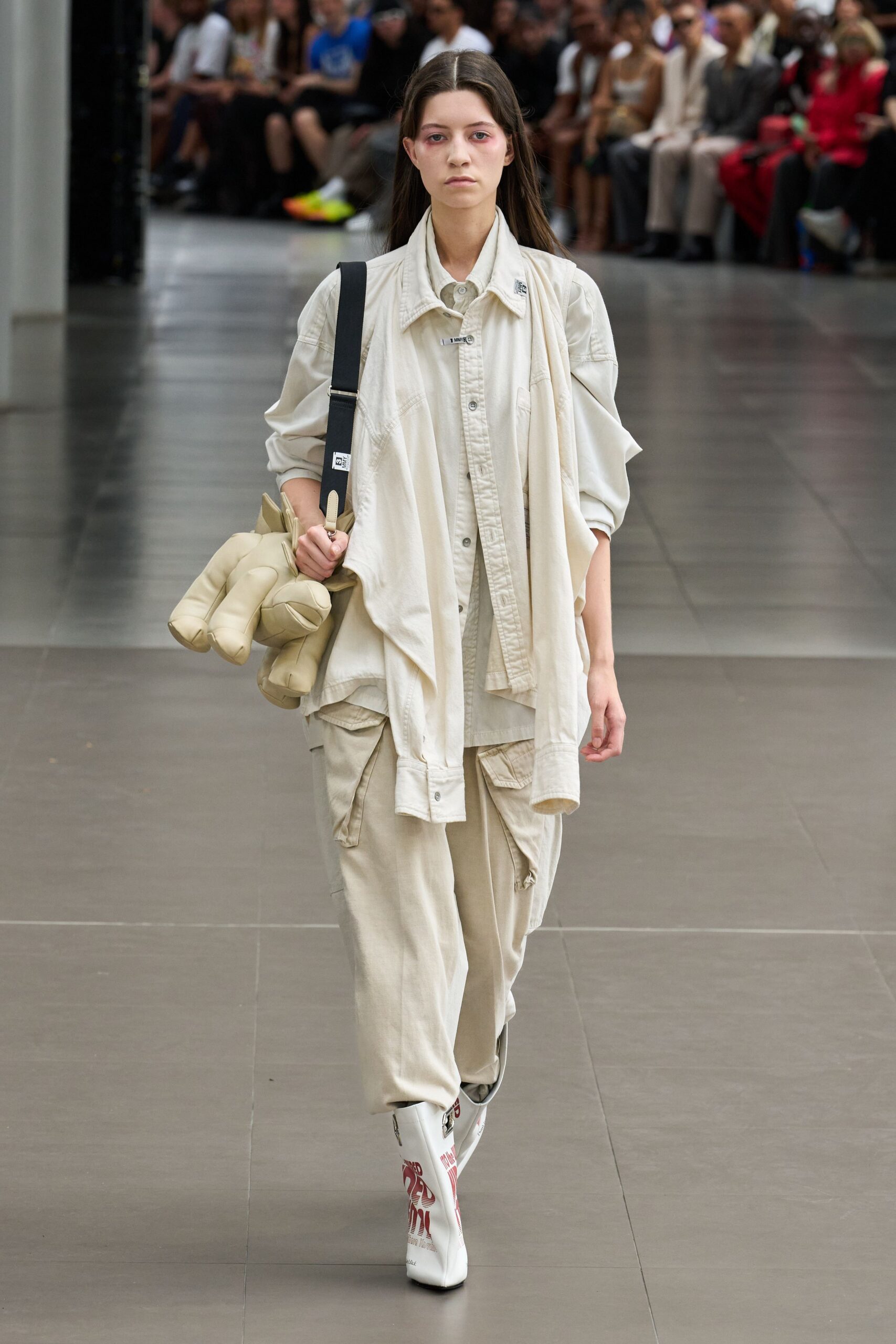 white shirt beige cargo pants