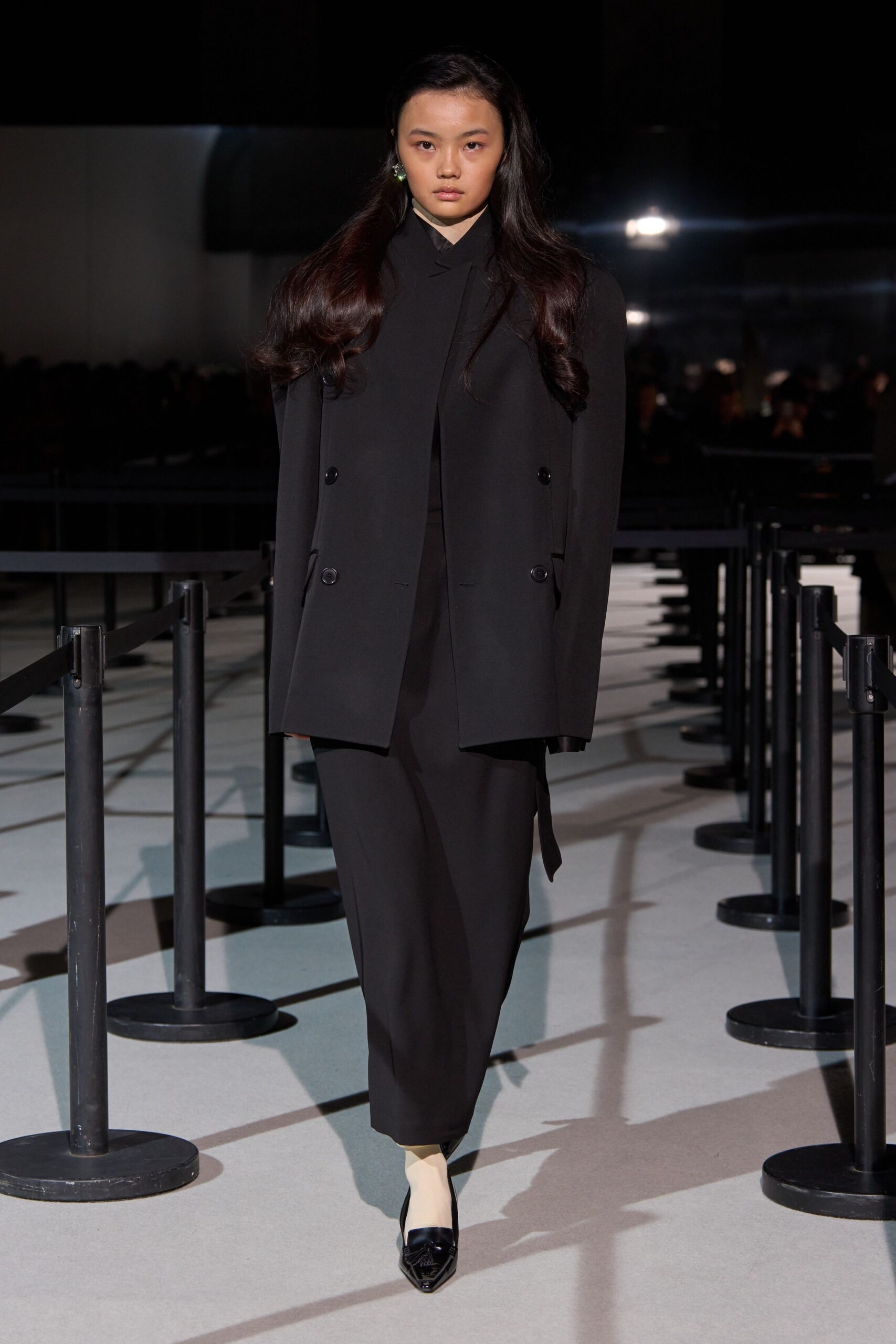black wool blazer and tailored pants