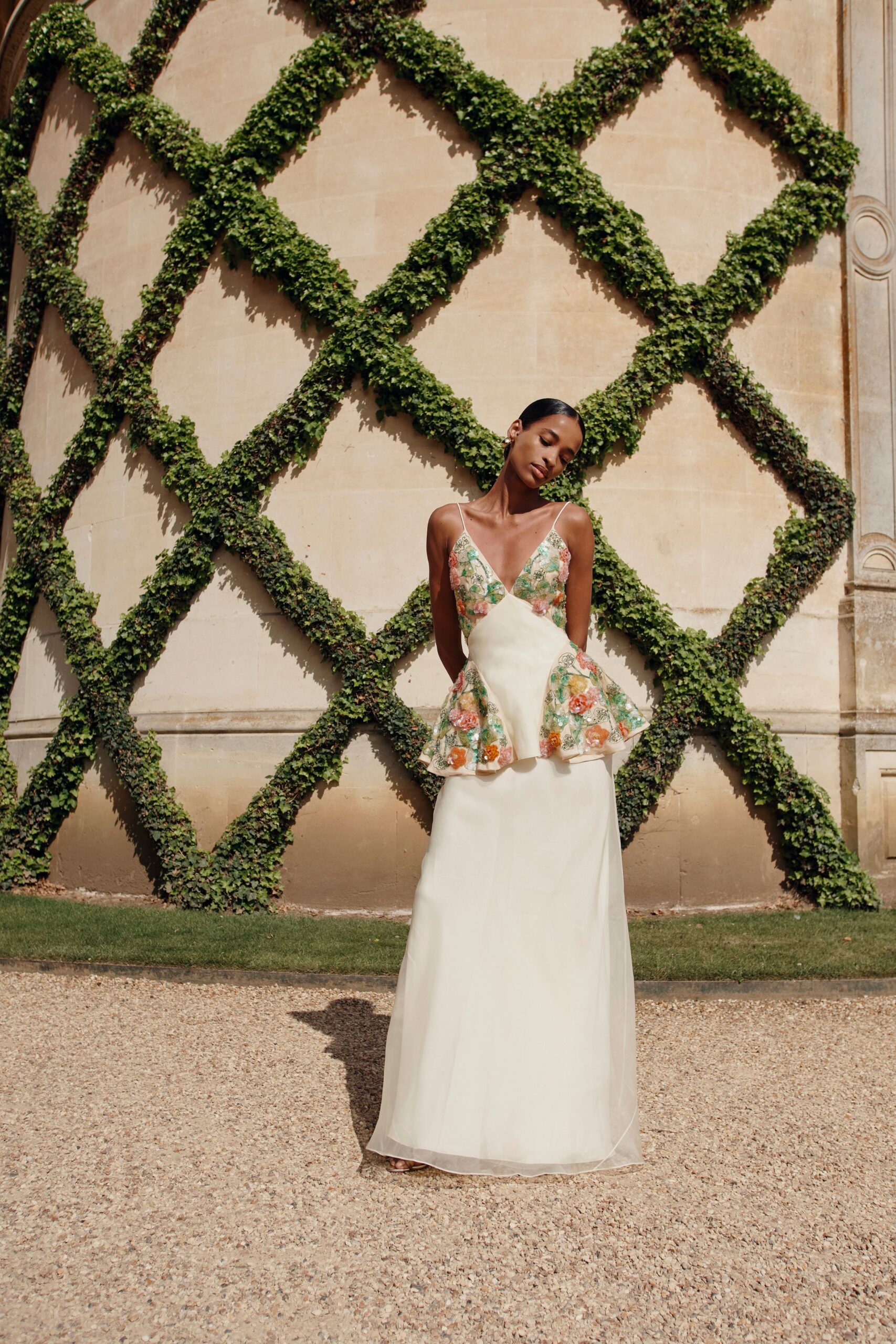 white floral gown