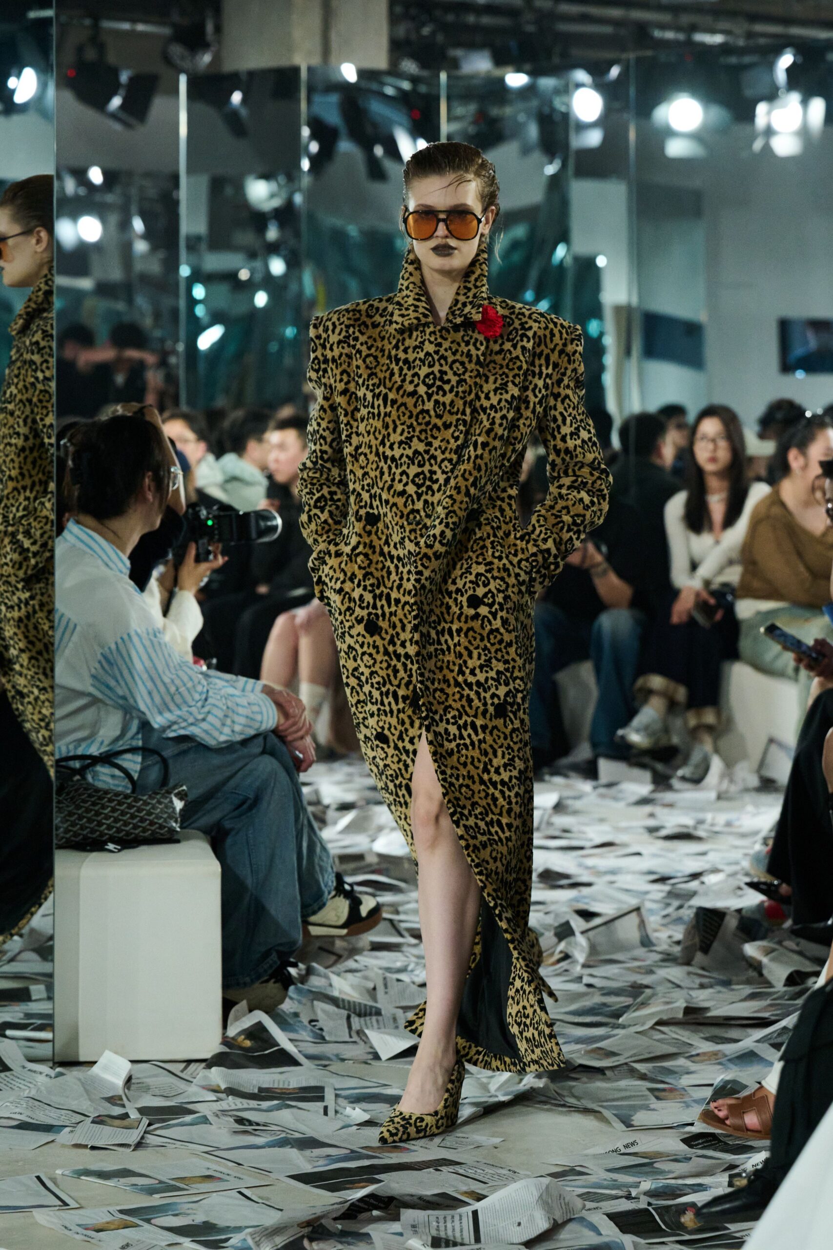 animal-print fitted coat