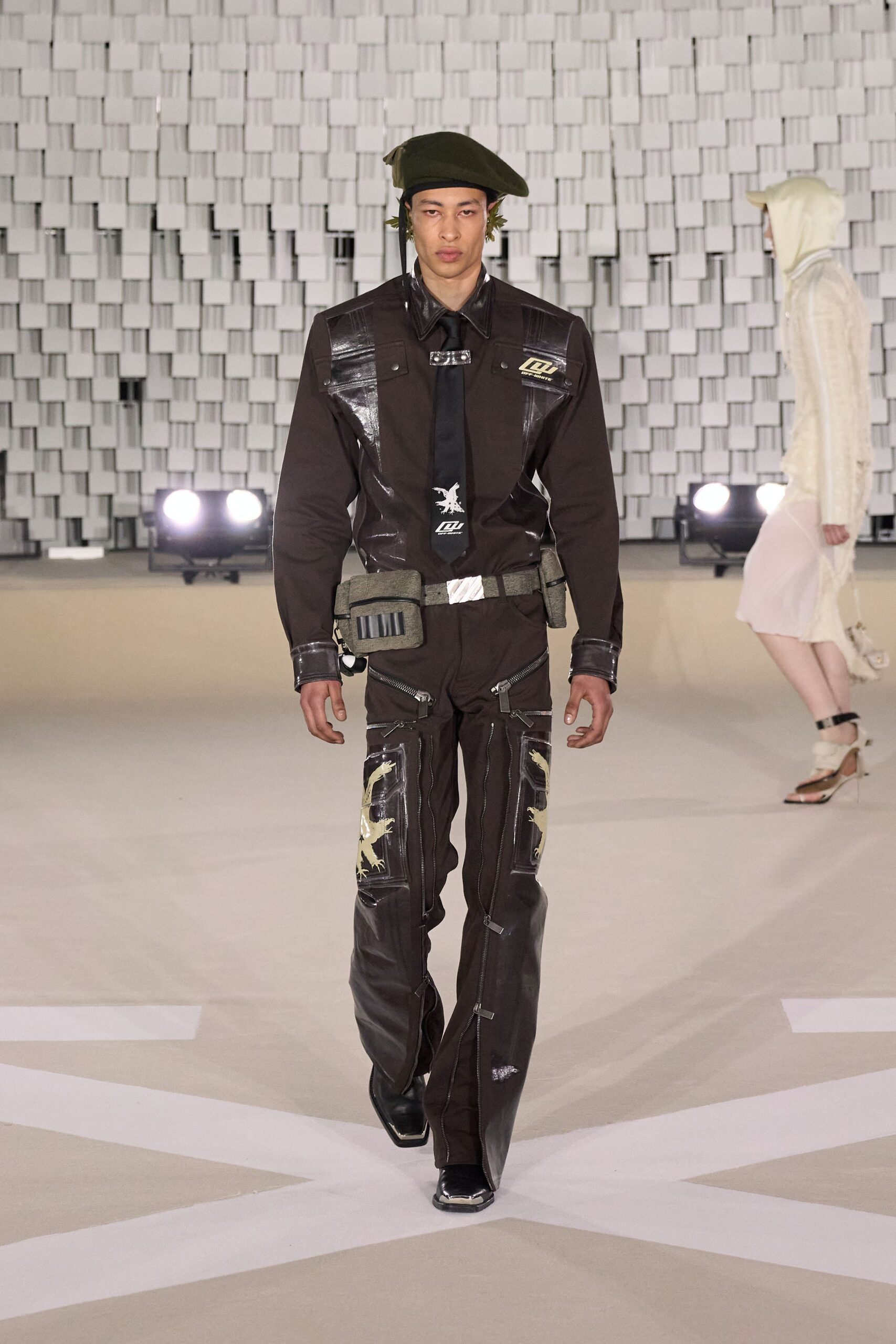 black leather fitted jacket and pants