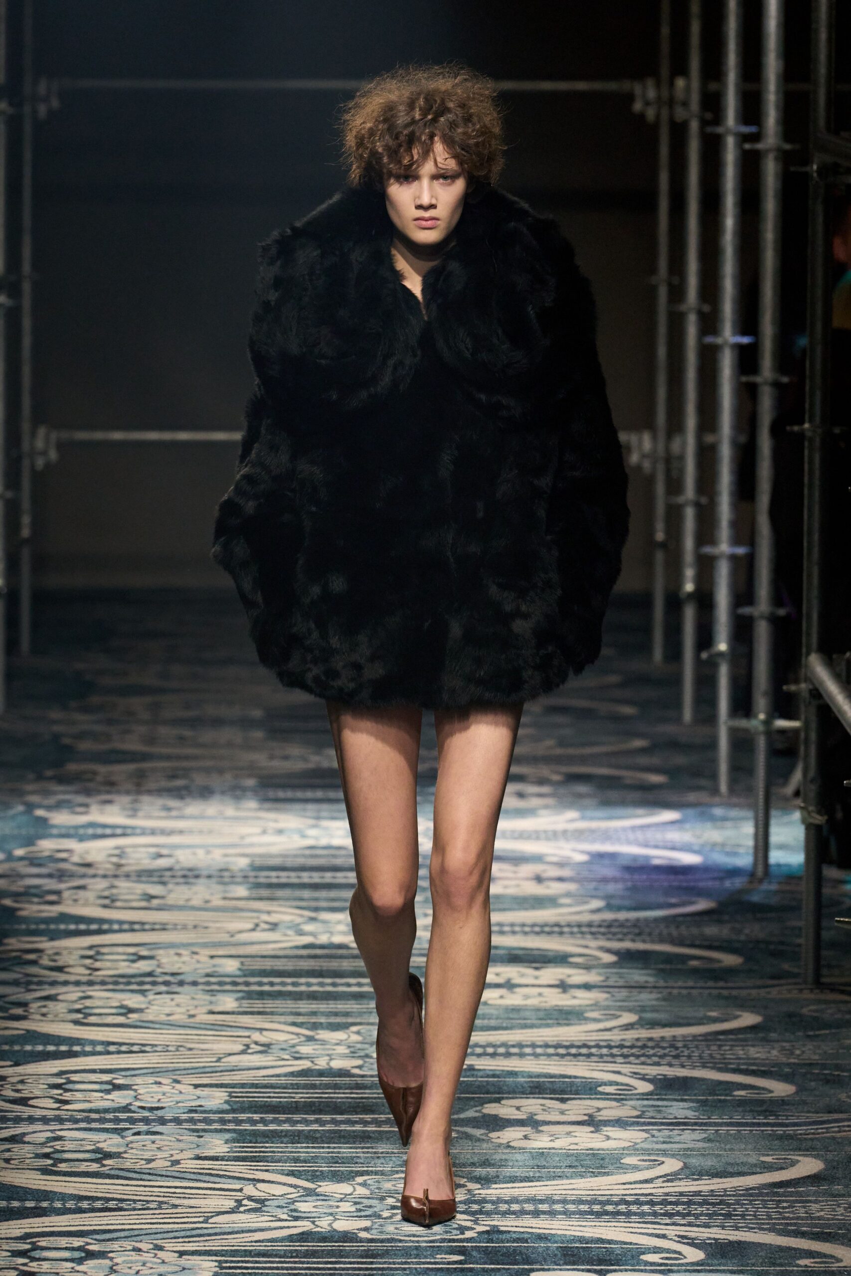 black faux-fur oversized coat
