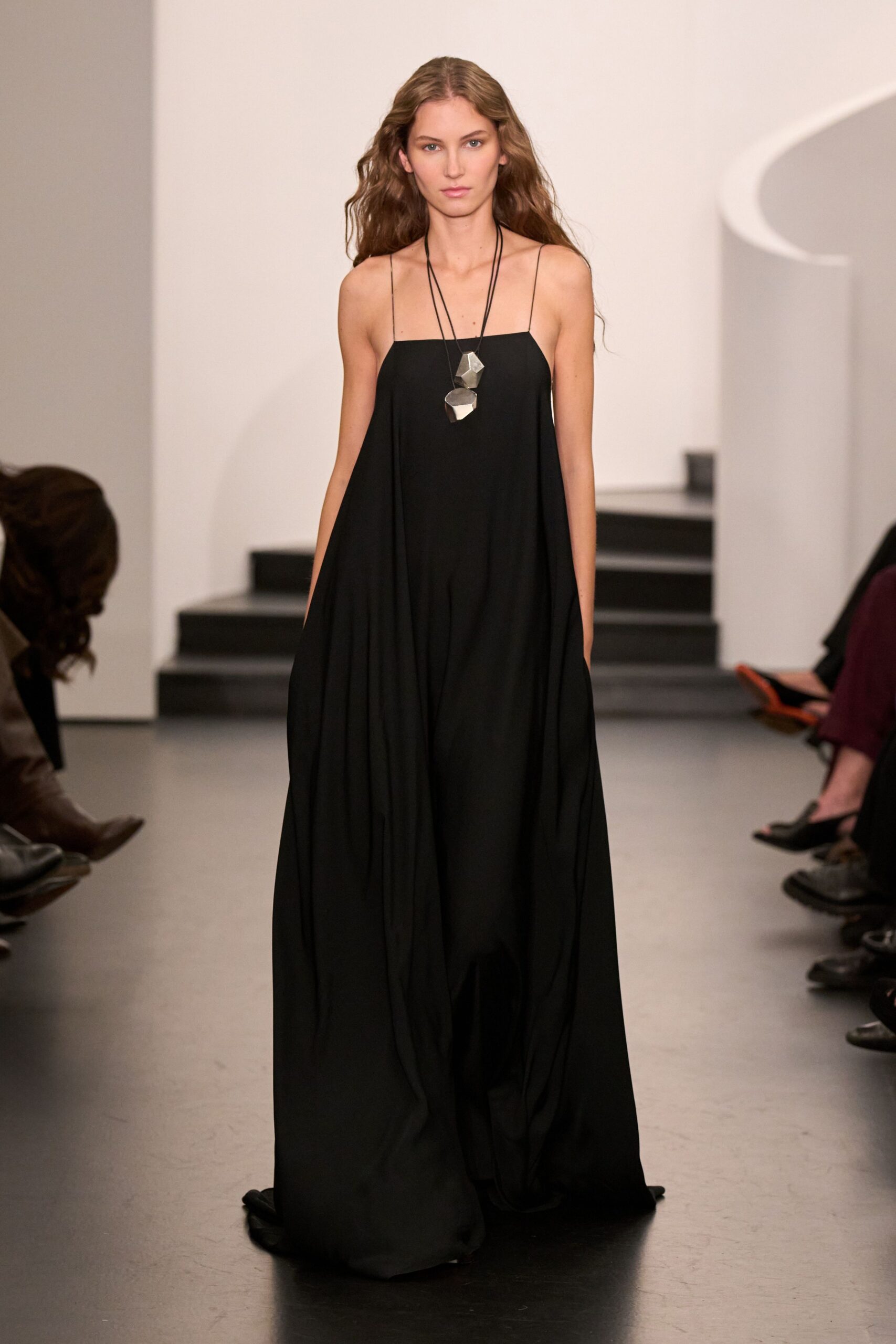 black silk sleeveless gown