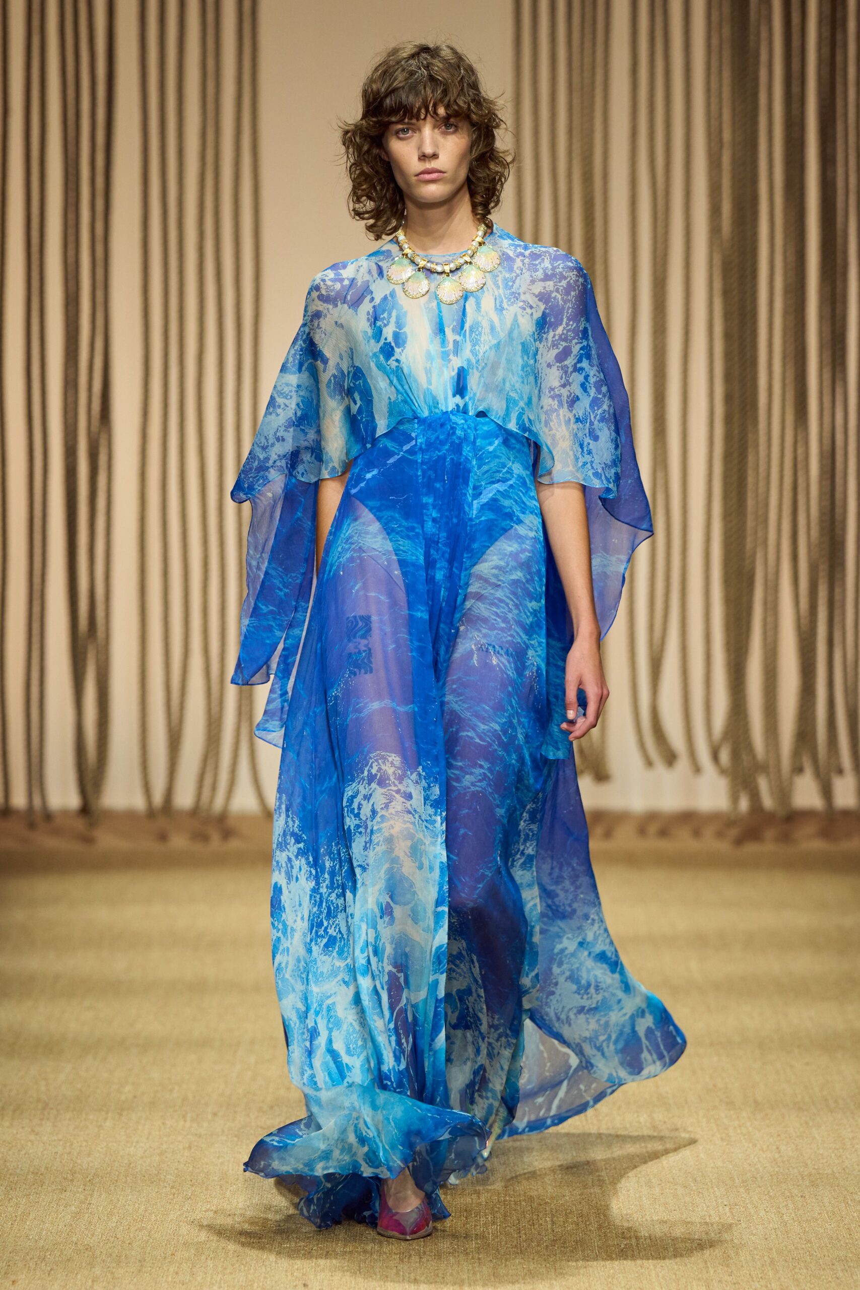 blue chiffon flowing gown