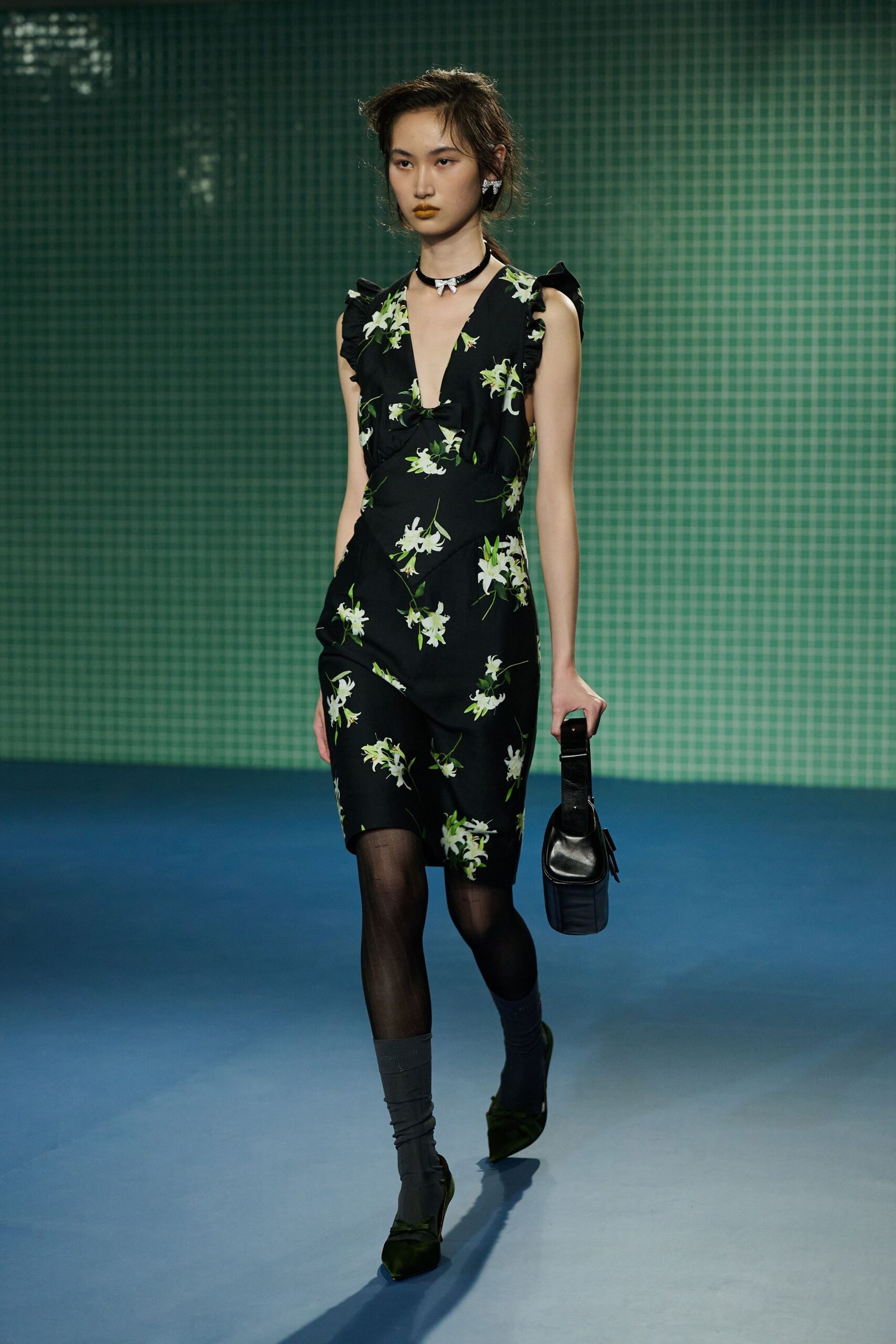 black floral mini dress with shoes