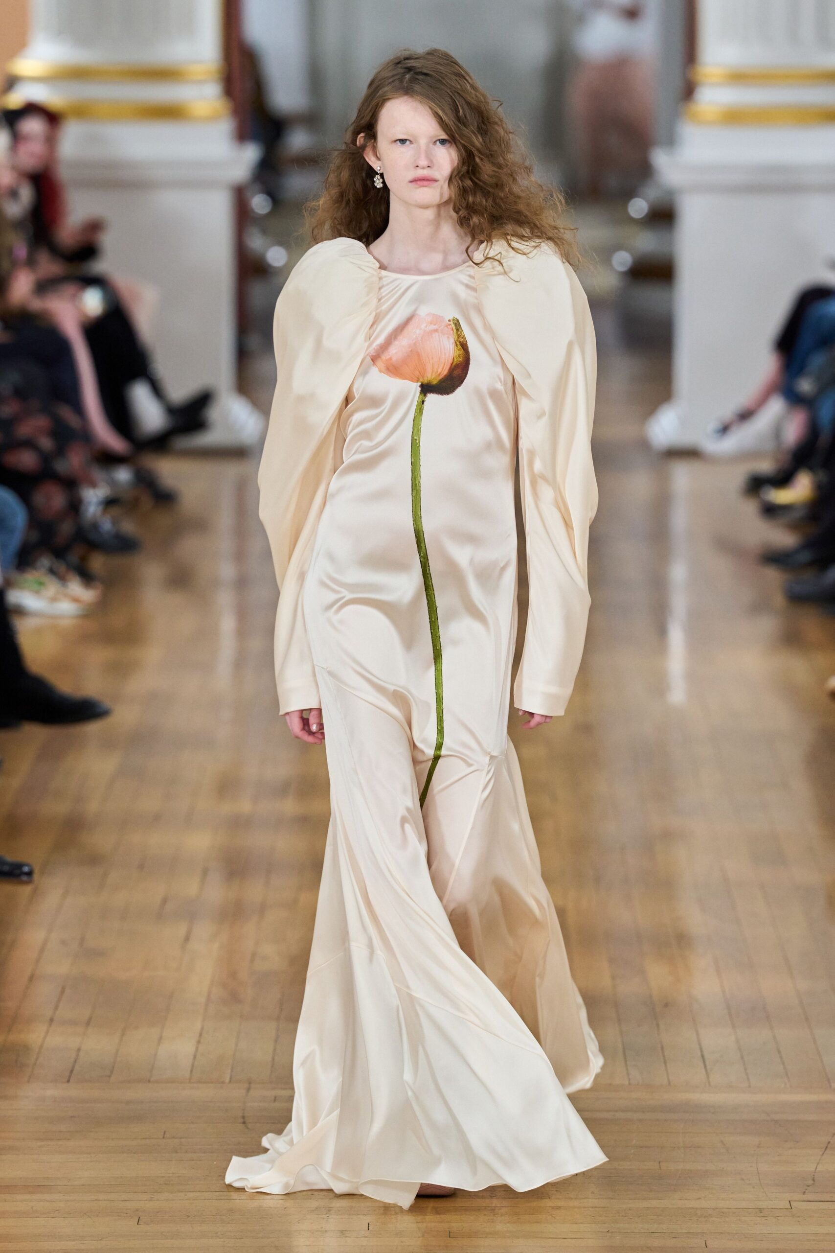 beige silk embroidered gown