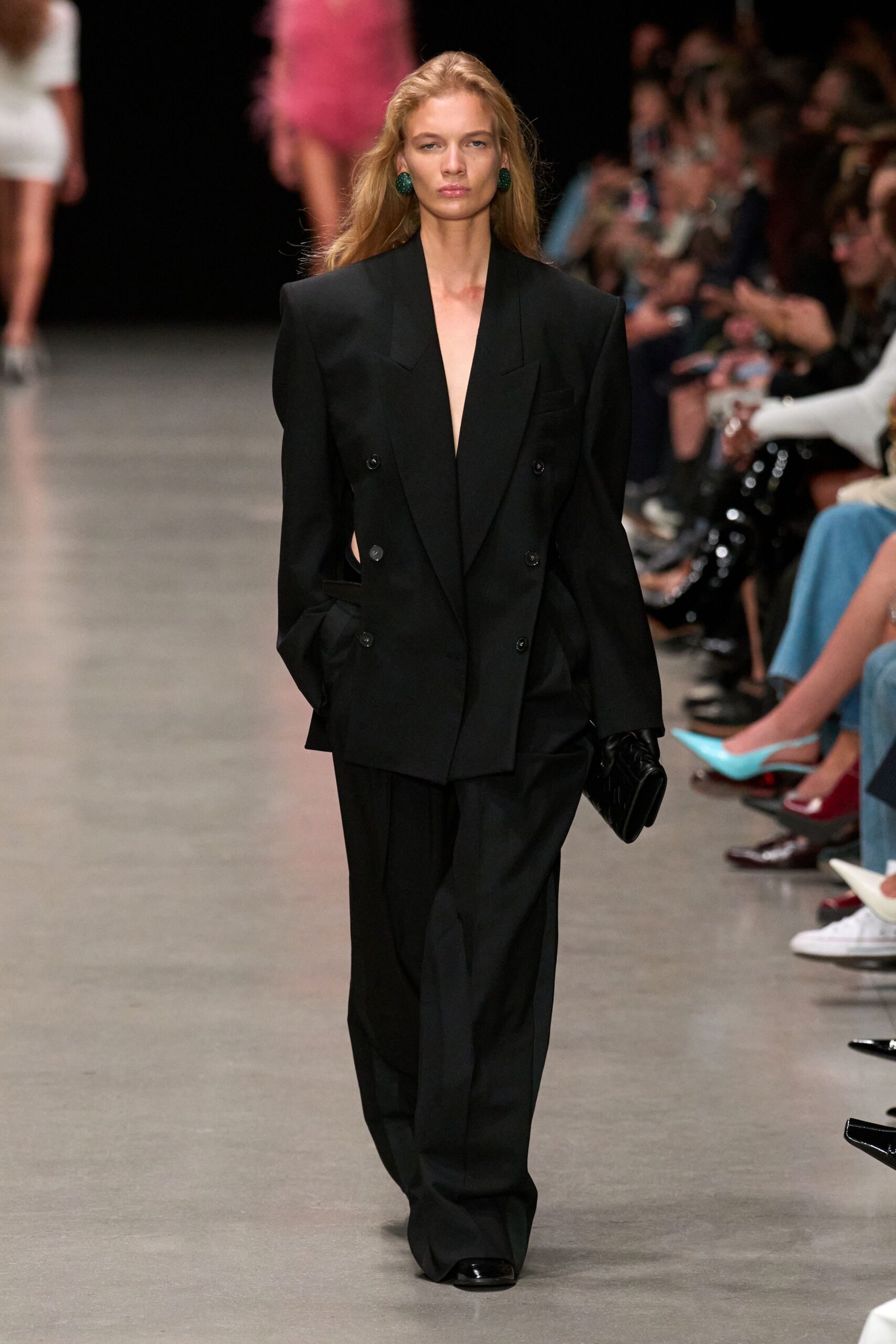 black tailored suit with bag