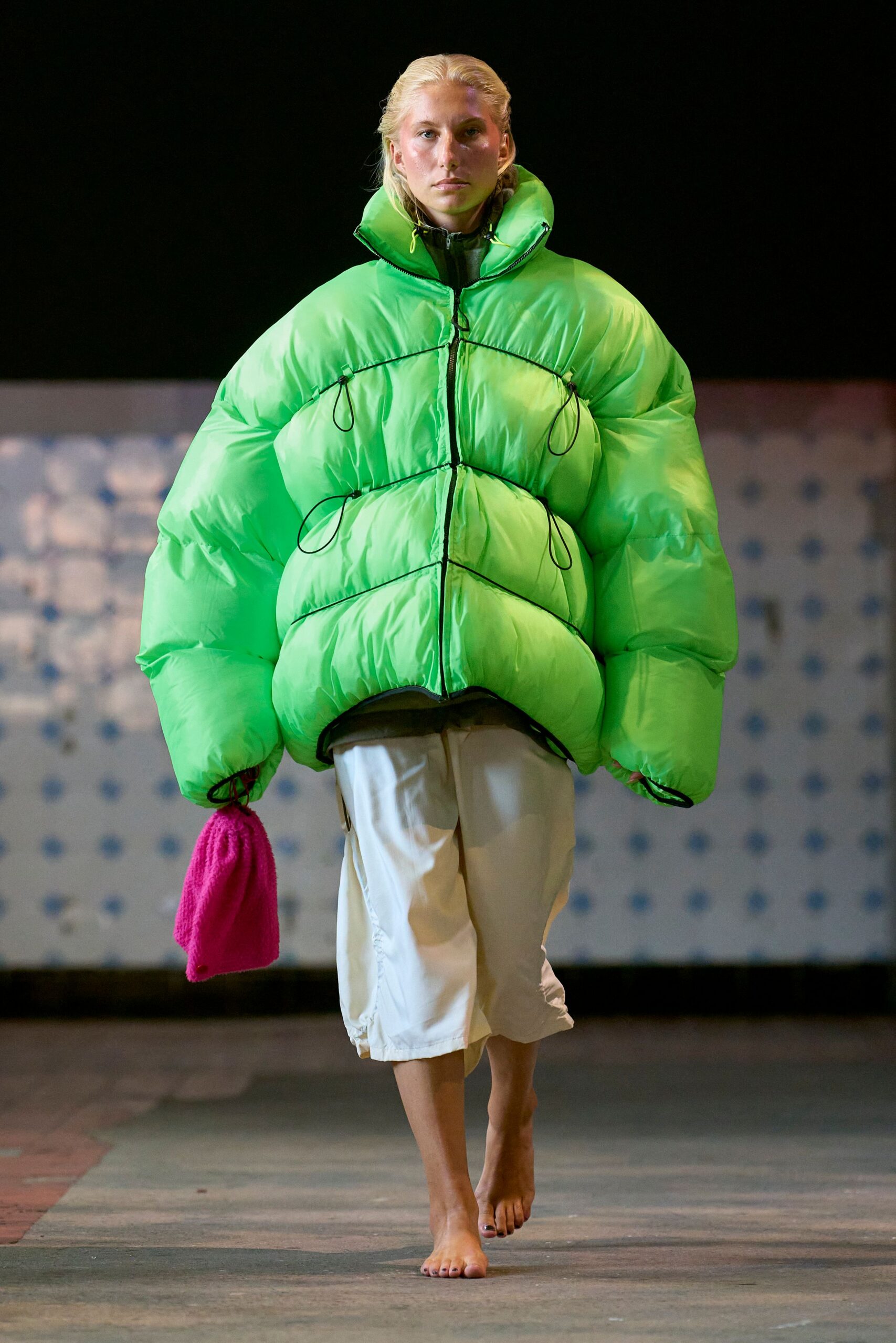 green jersey oversized padded jacket