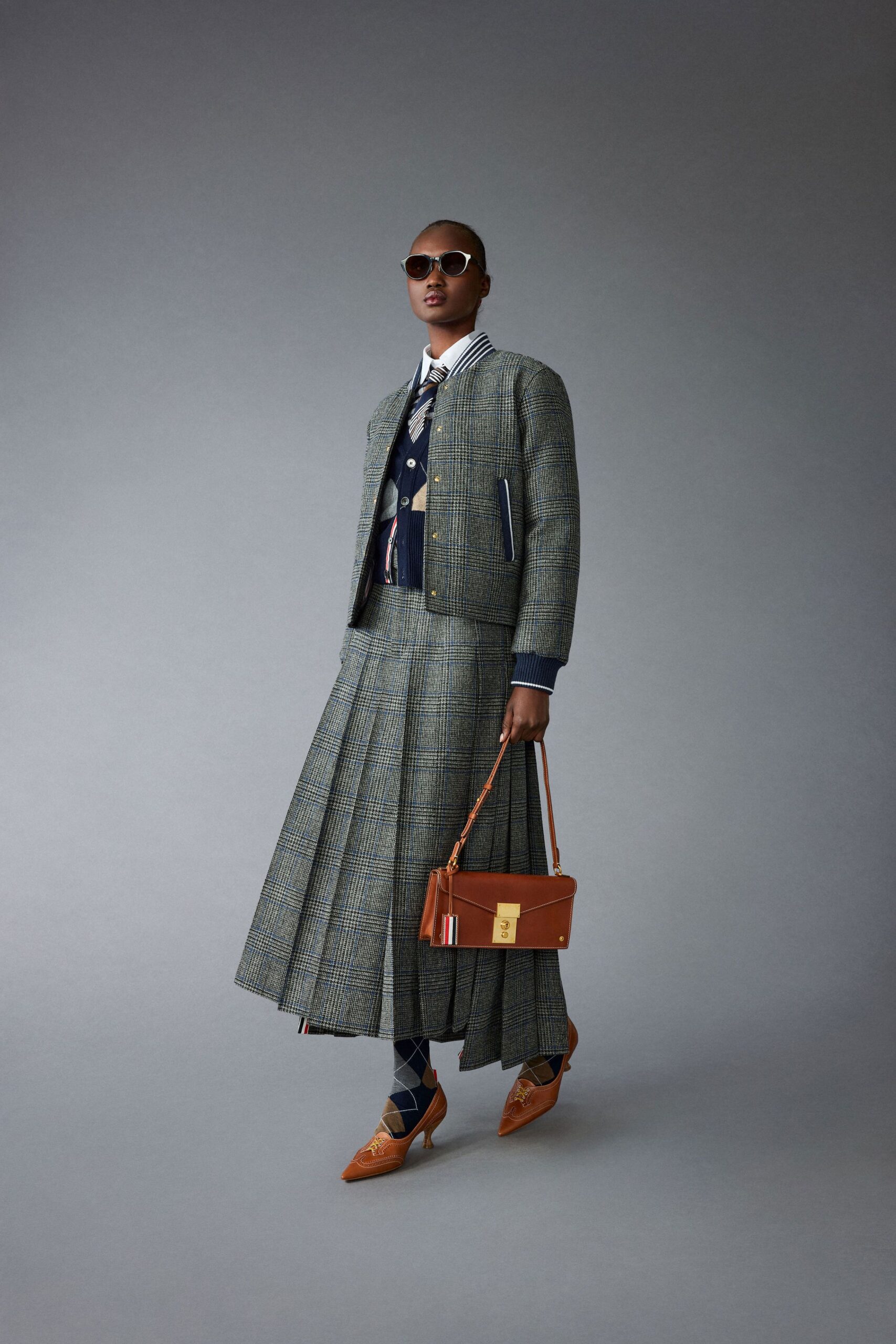 gray tweed long-sleeve collared structured buttoned zippered jacket