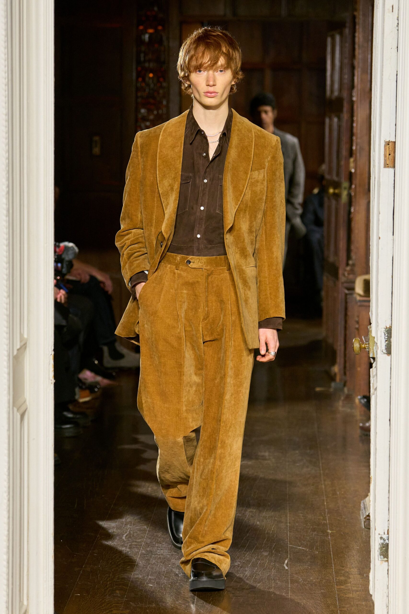 brown velvet tailored suit