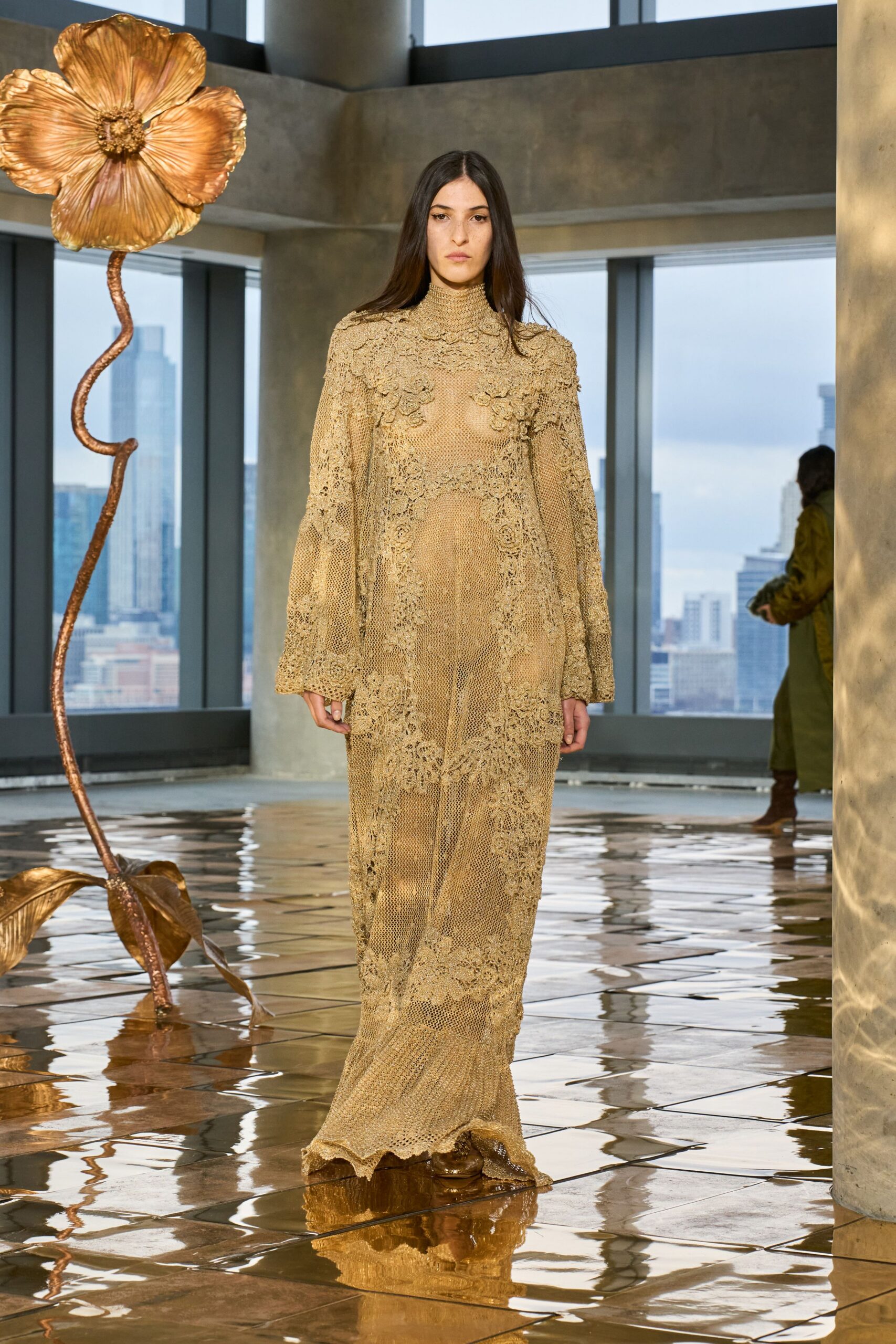 gold lace fitted gown