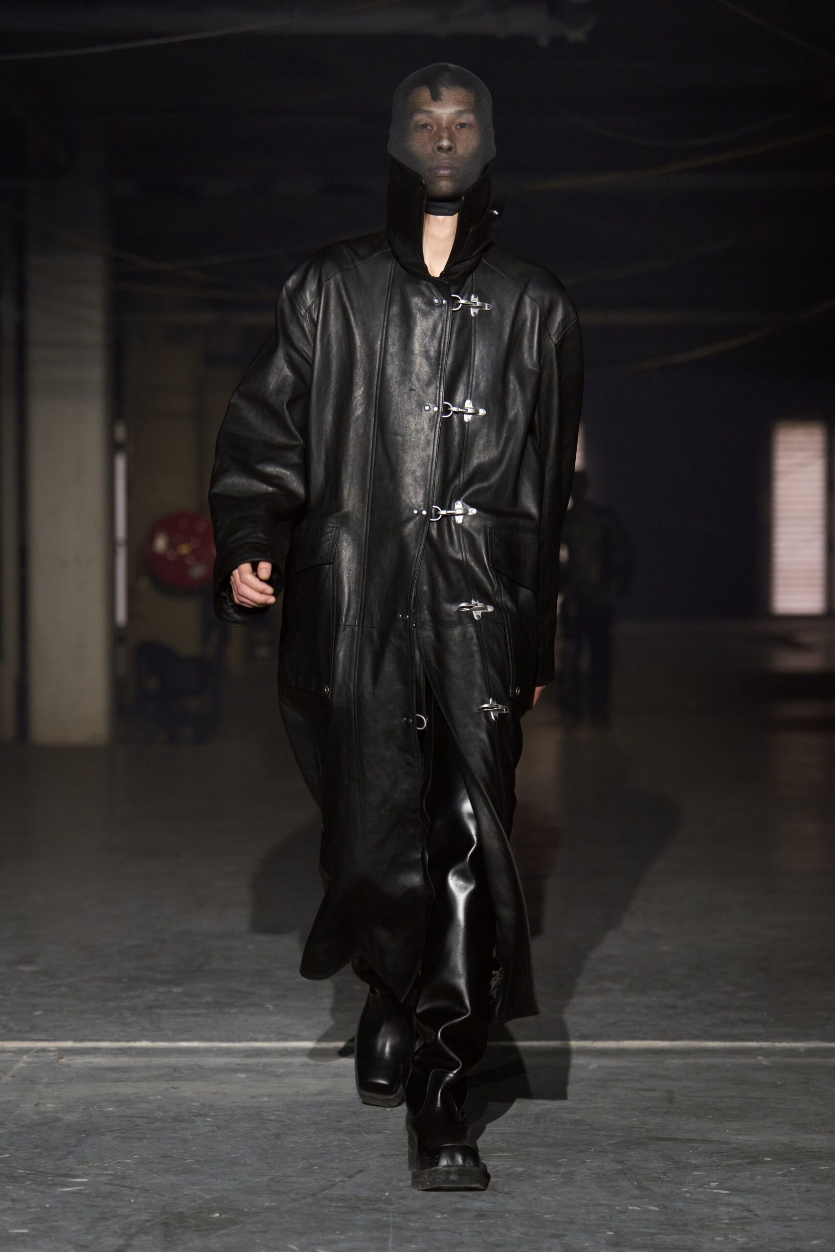 black leather coat and pants
