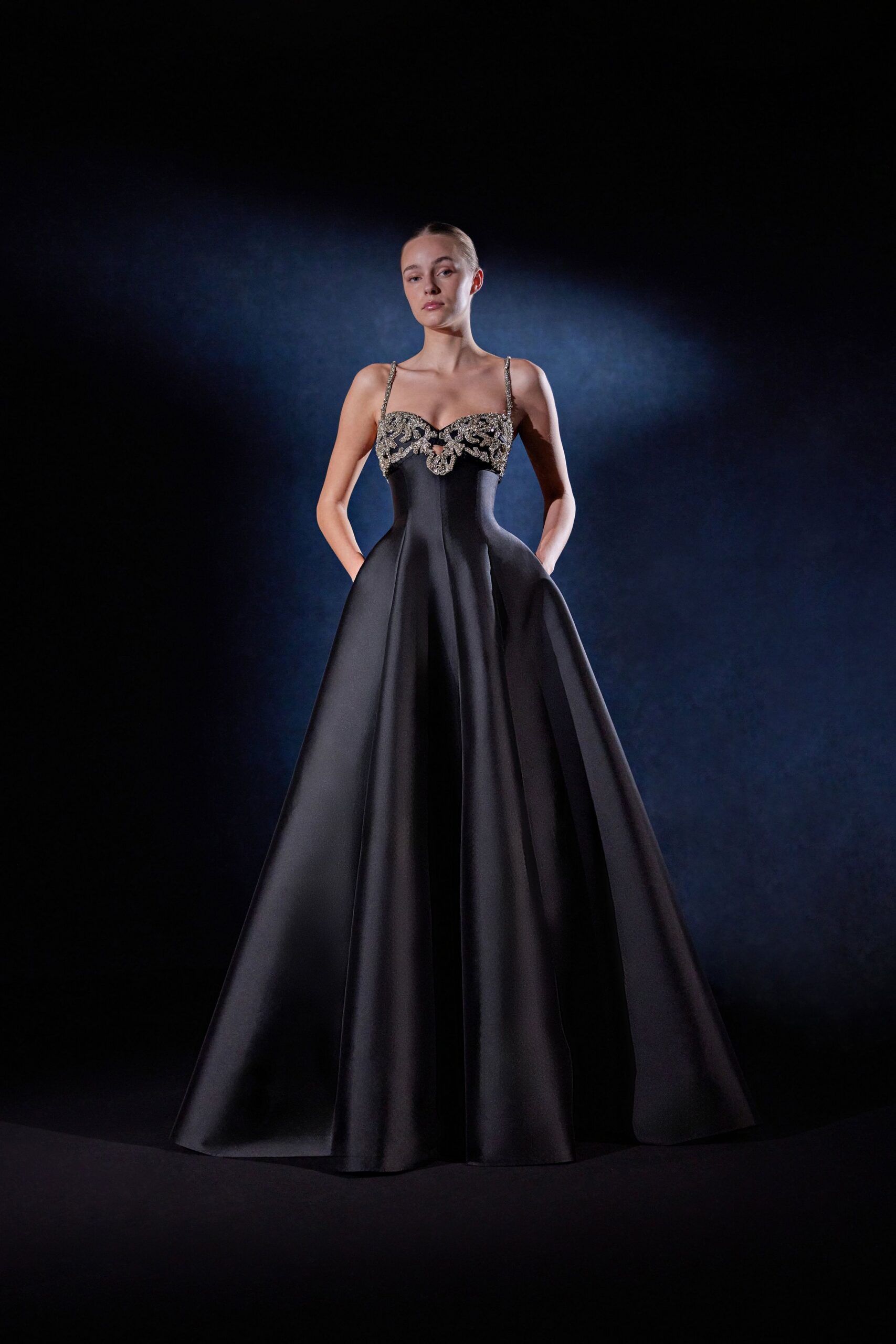 black silk sleeveless gown