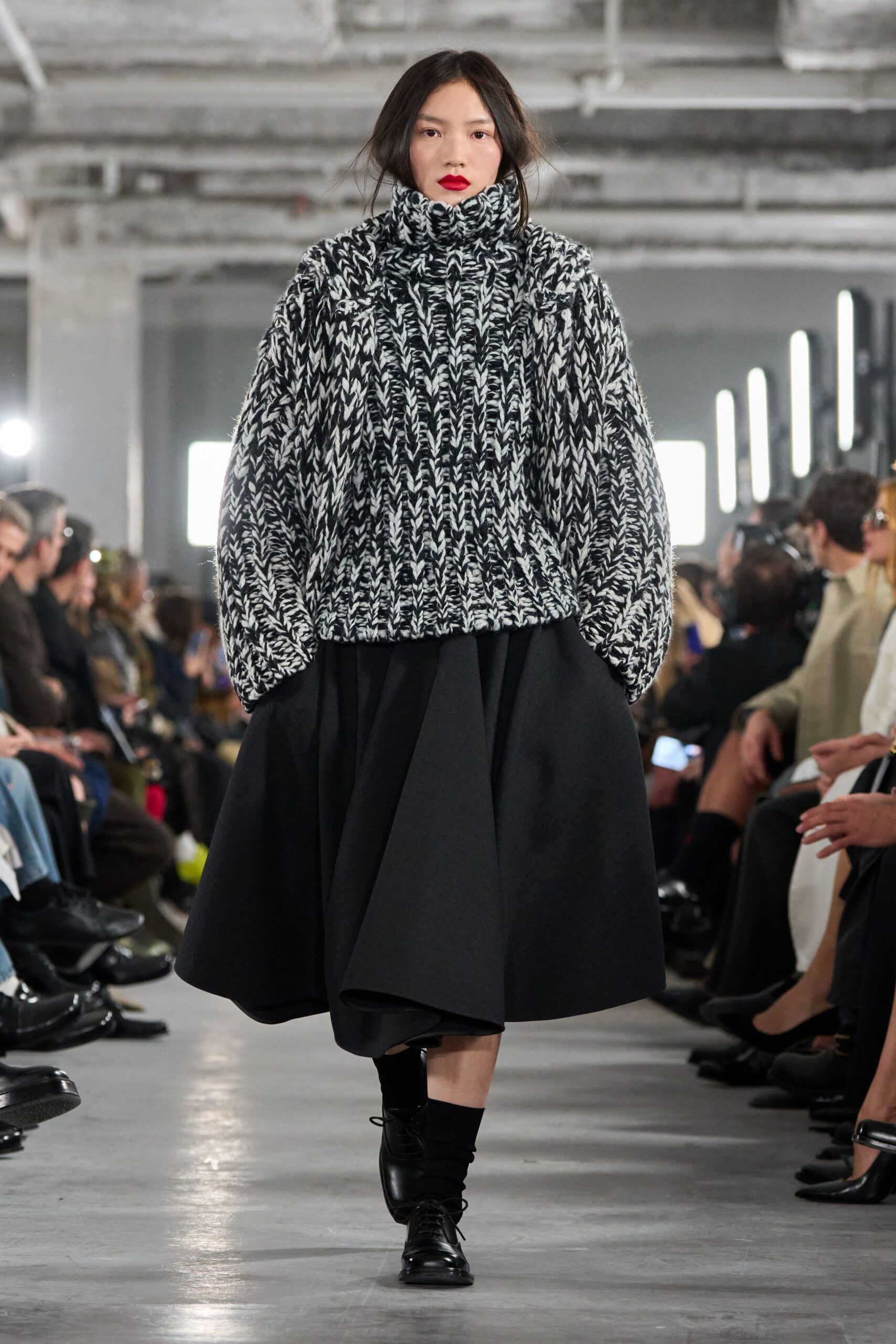 black wool long-sleeve high-neck relaxed textured sweater