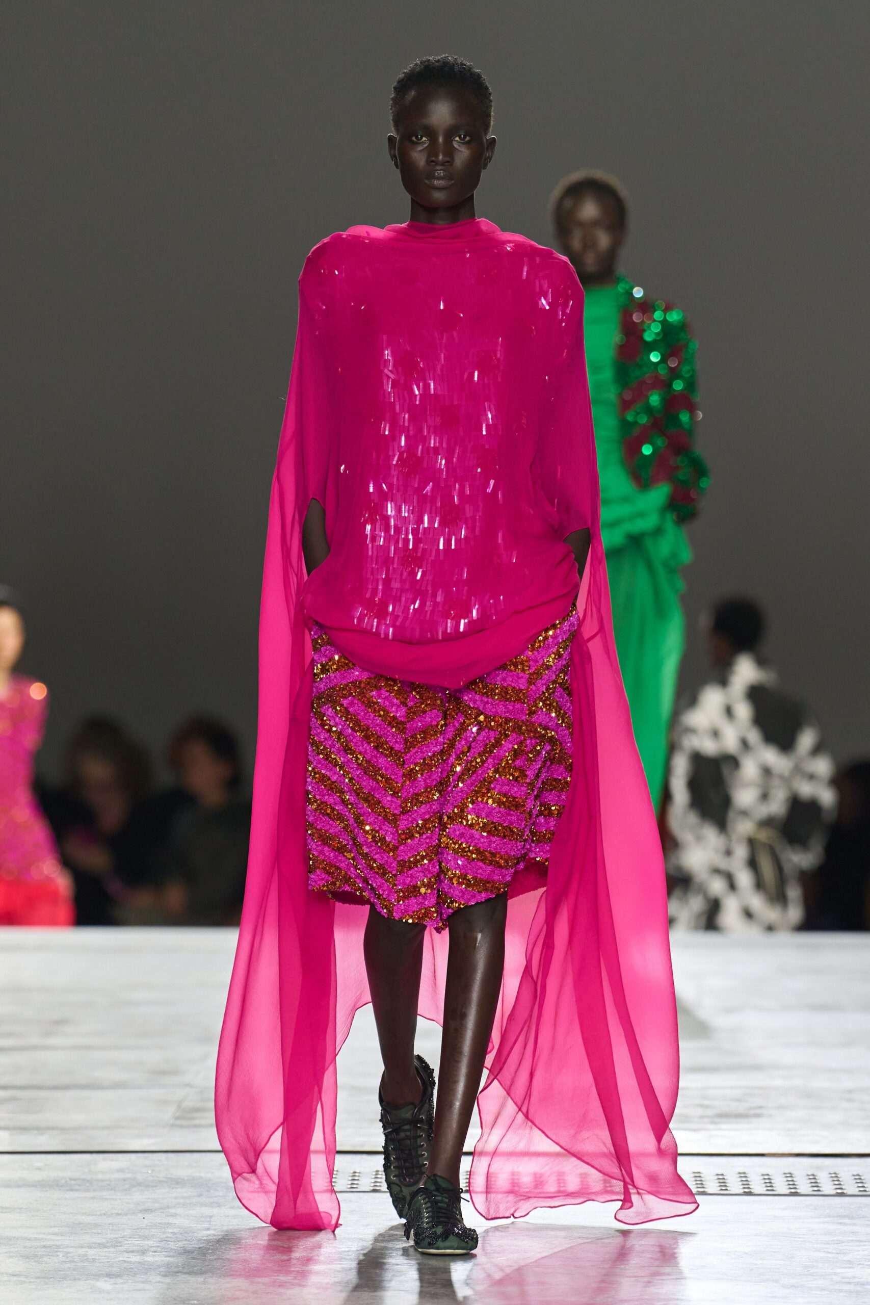 pink sequined midi dress