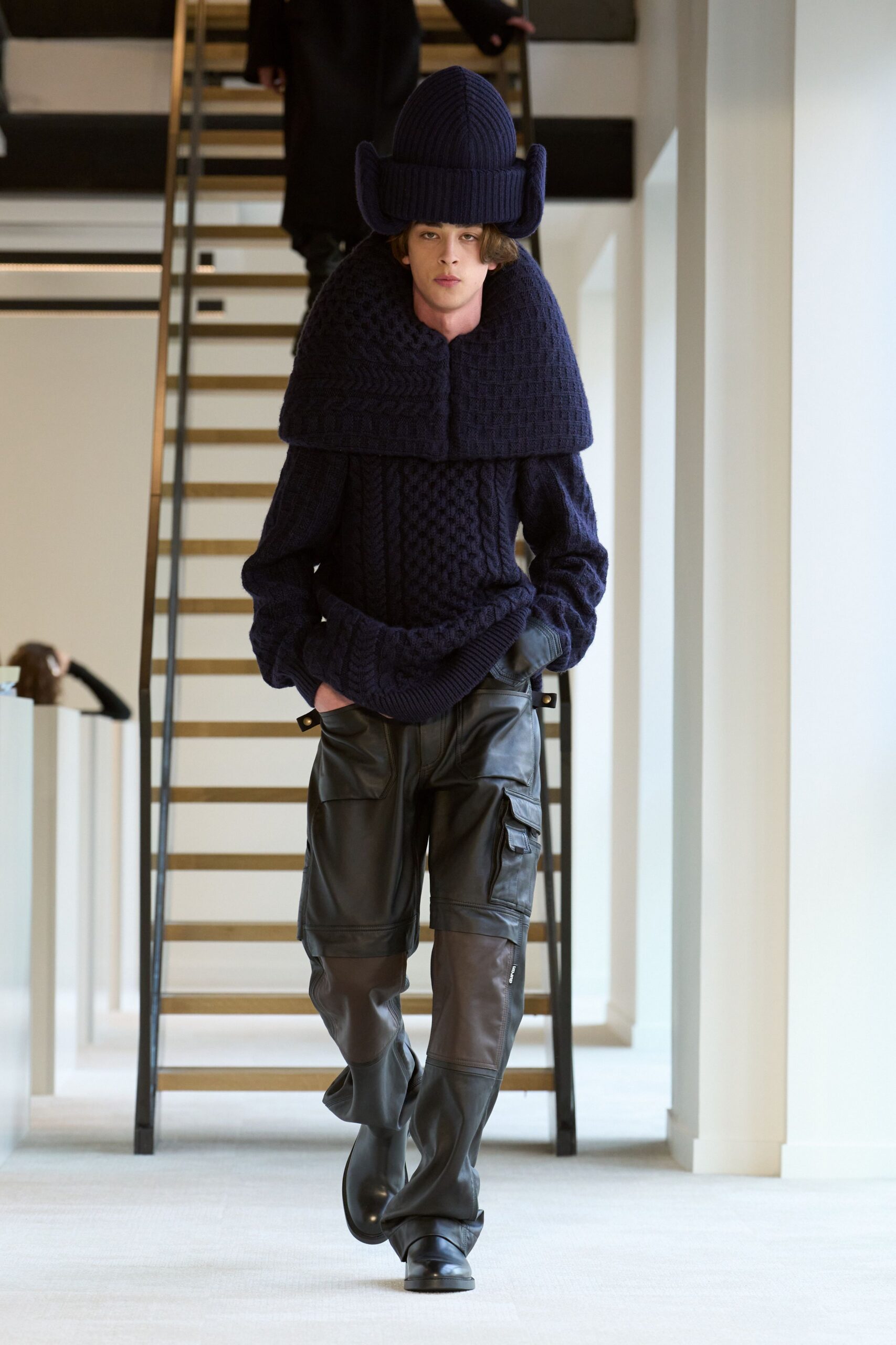 blue wool long-sleeve high-neck relaxed sweater