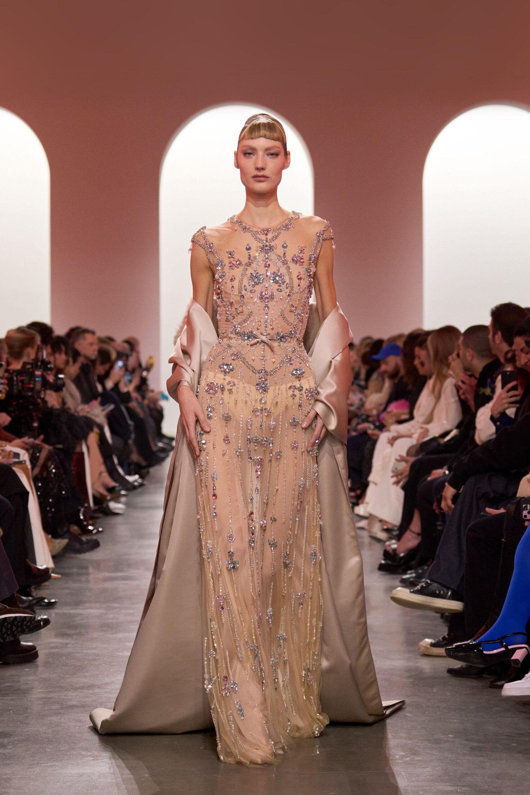 beige gold embellished gown