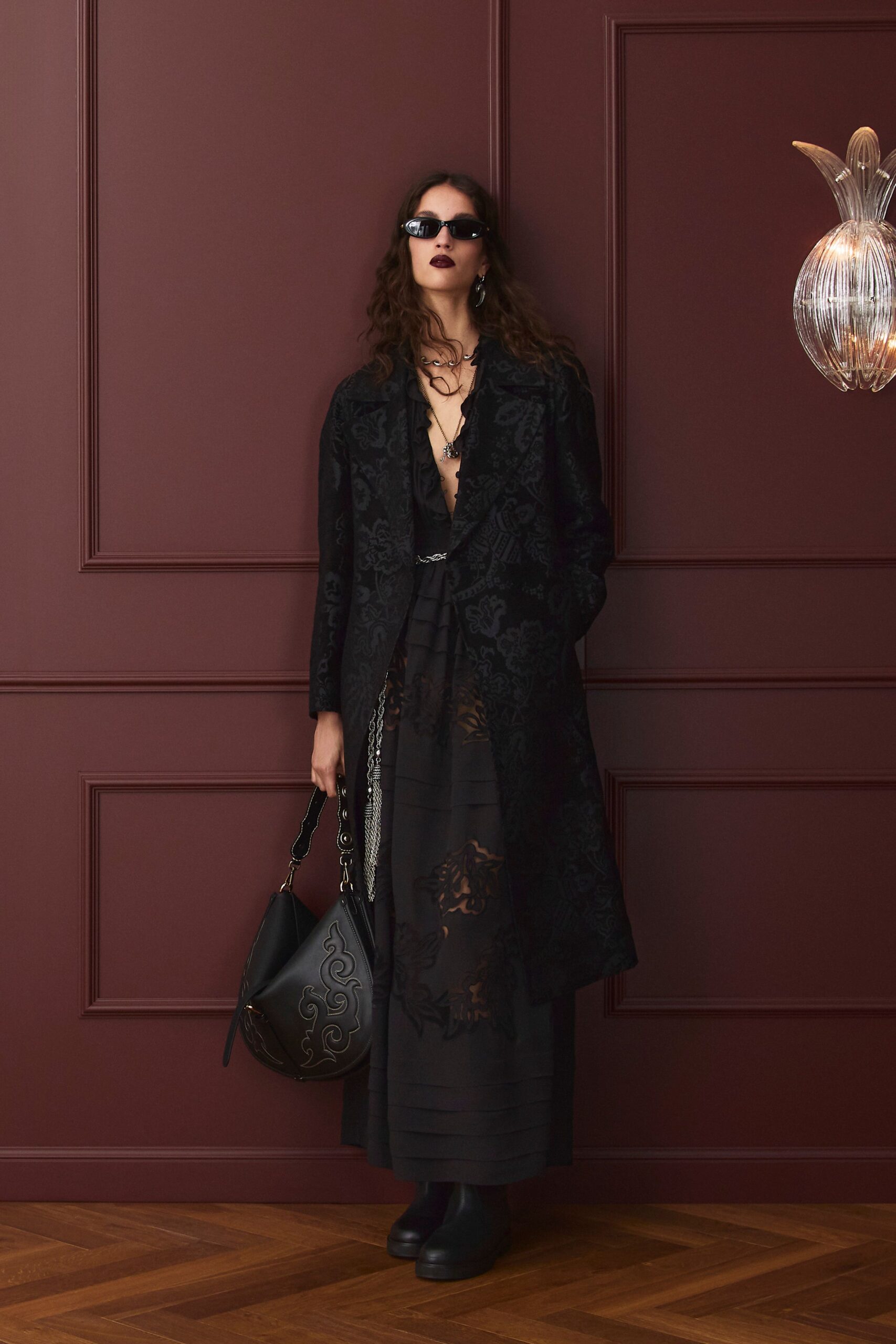 black embroidered coat and dress