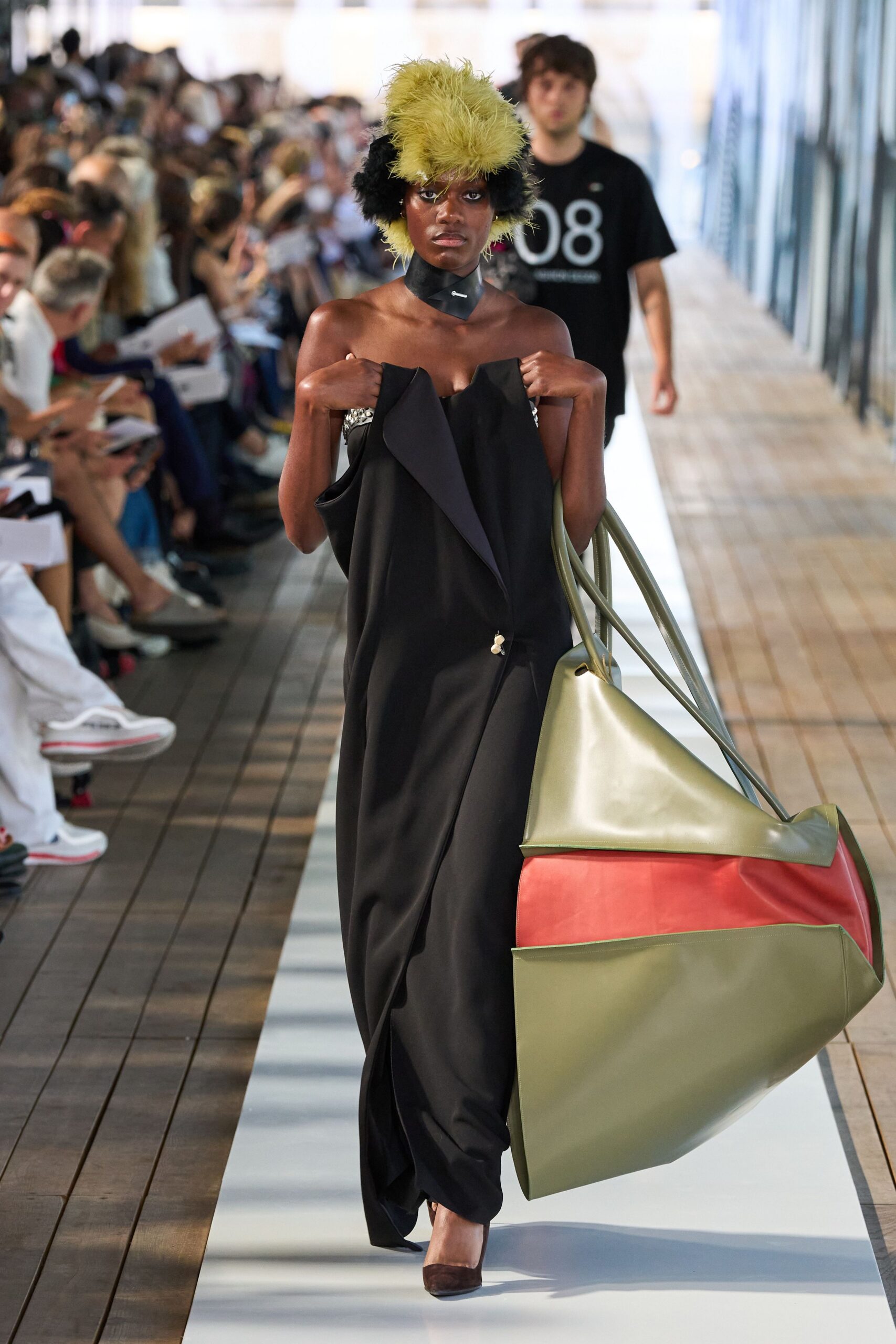 green leather layered bag