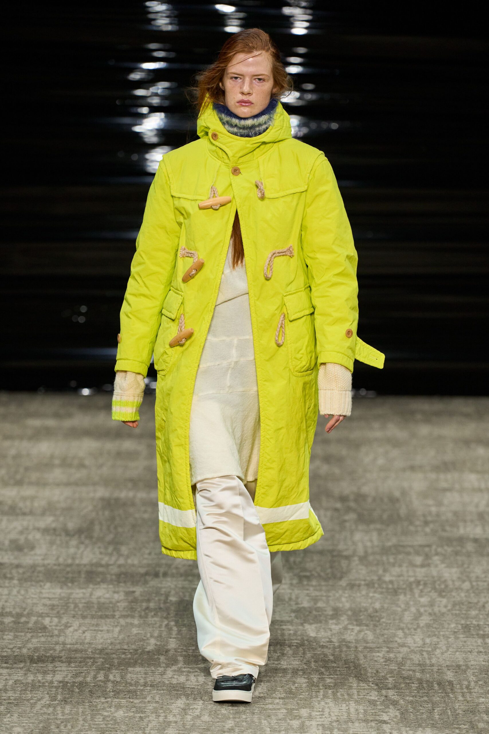 yellow relaxed coat with white top
