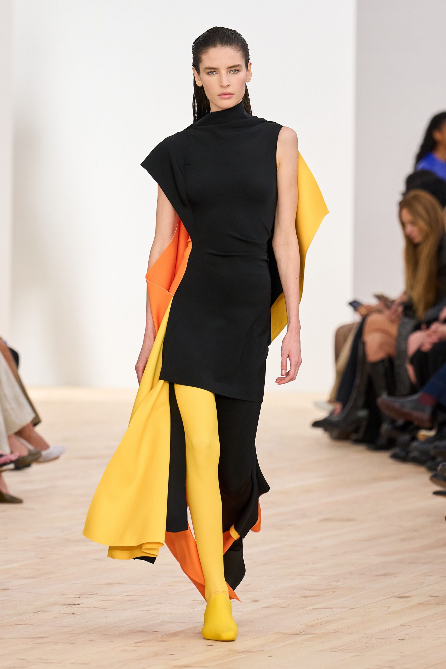 asymmetric black and yellow dress