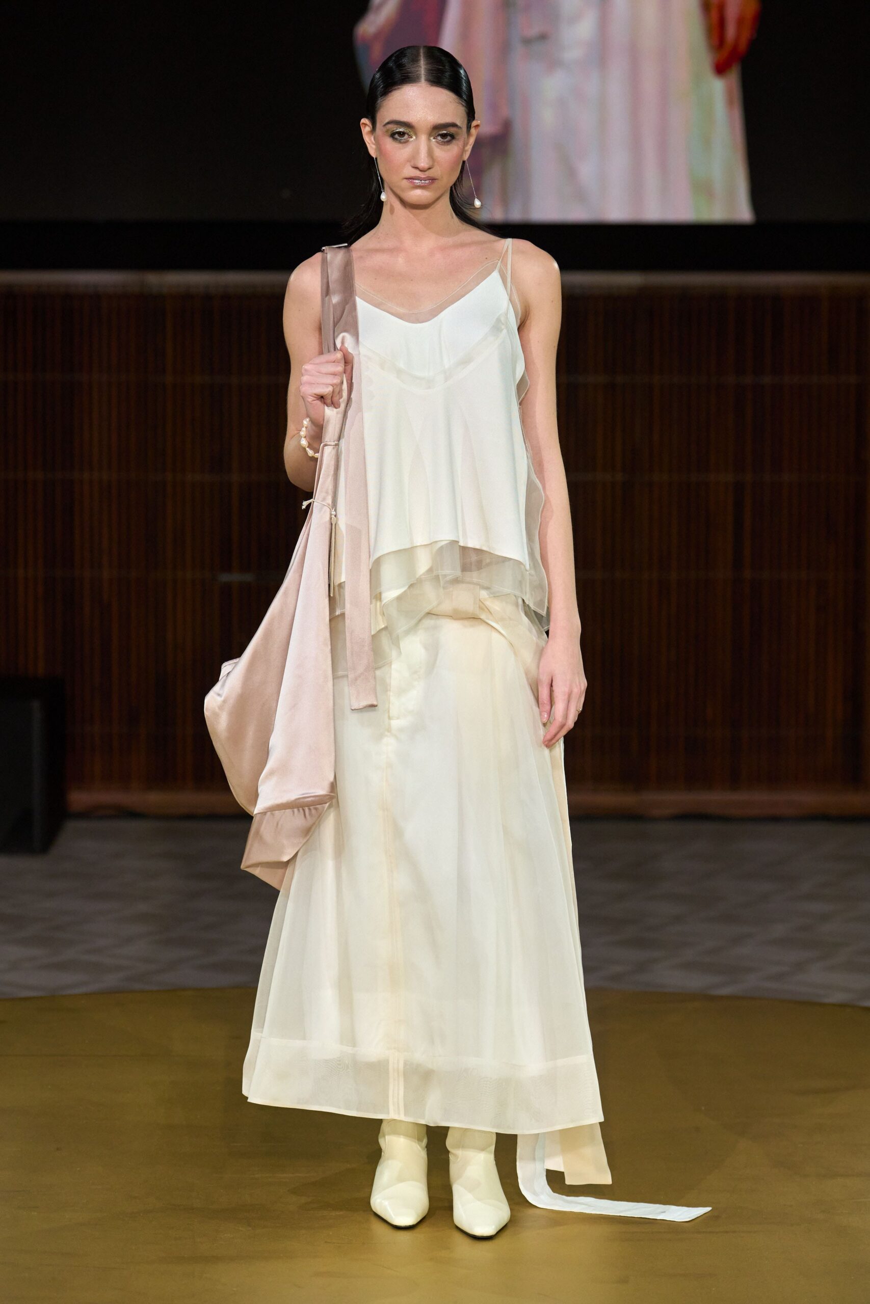 white silk sleeveless v-neck fitted layered sheer dress