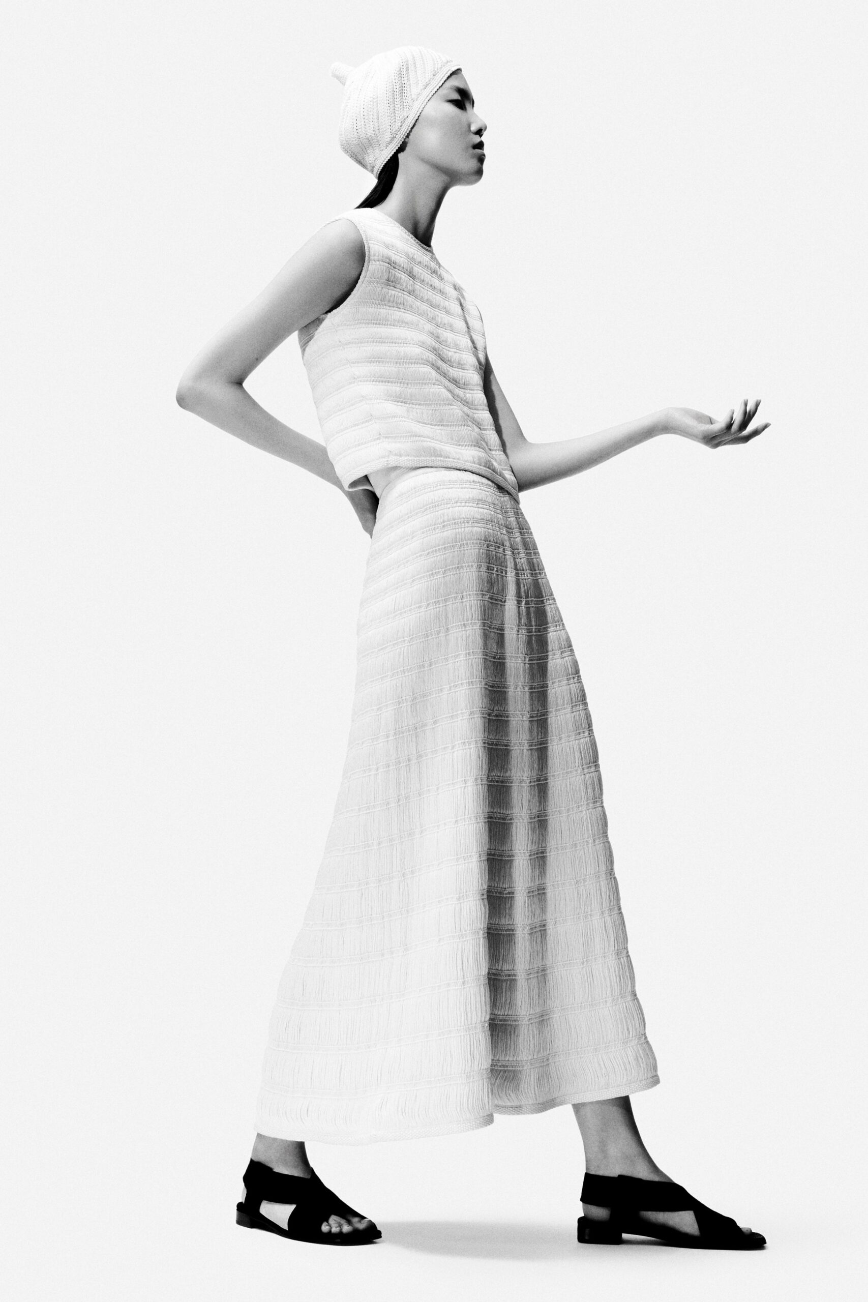 white cotton fitted tiered textured maxi skirt